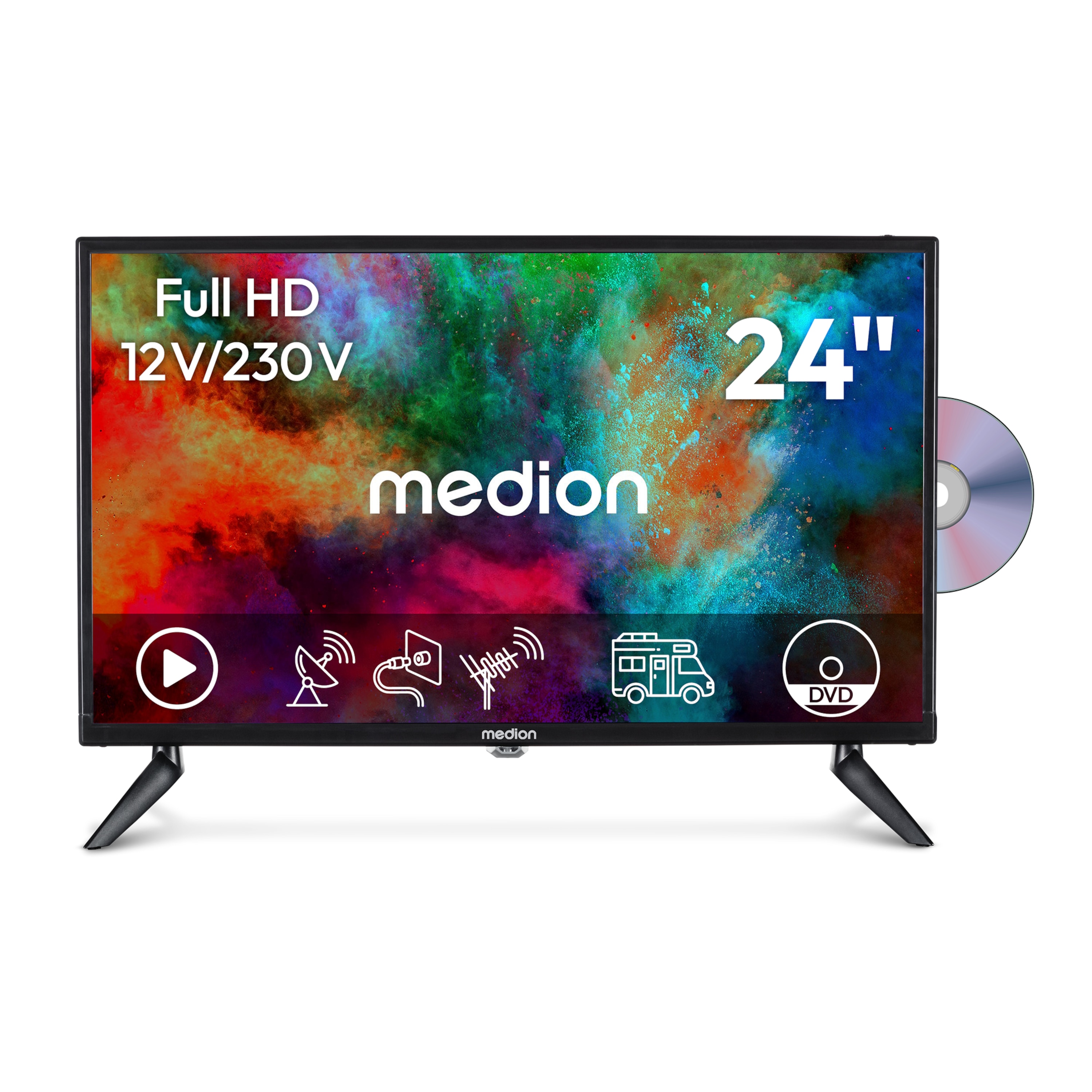 MEDION® LIFE MD 824001 TV (2026), 59,9 cm (24'') LCD-TV, Full HD, HD Triple Tuner, integrierter DVD-Player, Car-Adapter, integrierter Mediaplayer, CI+
