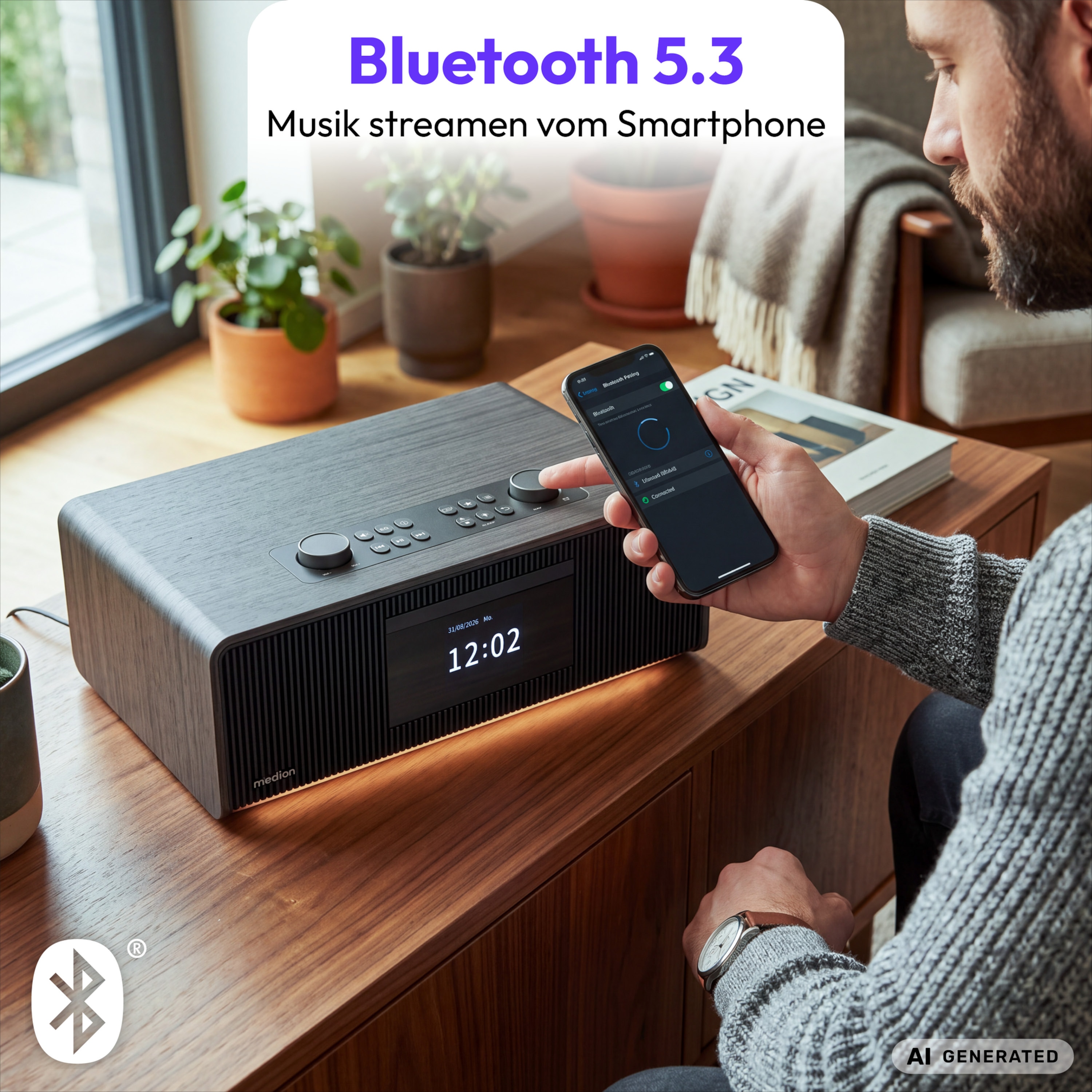 MEDION® LIFE DRP-1 All-in-One Audio System, Bluetooth® 5.3, DAB+/PLL-UKW Radio, 2,8" TFT-Farbdisplay, CD/MP3-Player, 2 x 20 W RMS
