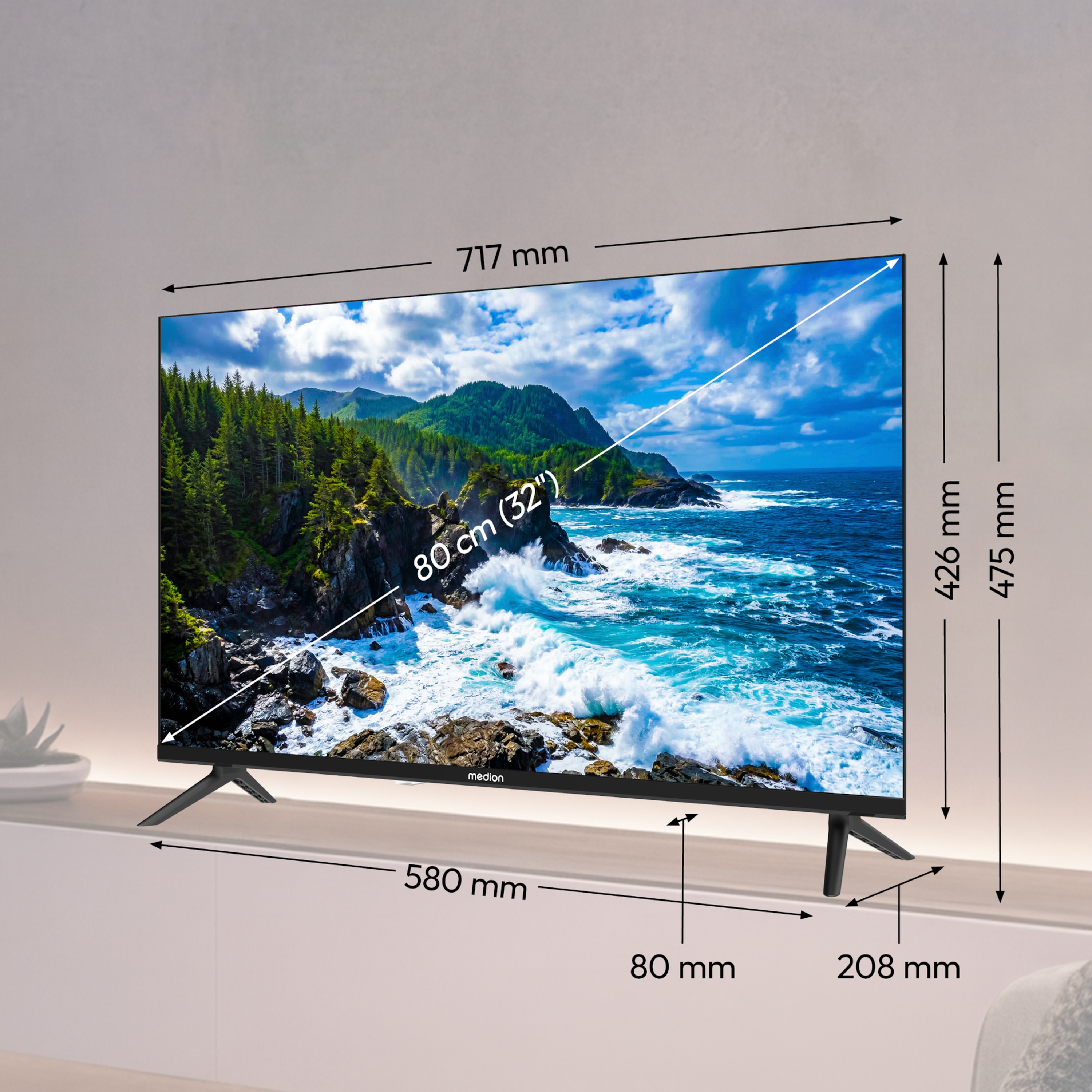 MEDION® LIFE MD 832102 Smart-TV - Modell 2026, 80 cm (32'') Full HD Display, PVR ready, HD Triple Tuner, VIDAA App Store, NETFLIX, Disney+, DAZN, Amazon Prime Video, Paramount+, Apple TV, Magenta TV, HBOmax, RTL+, Joyn App