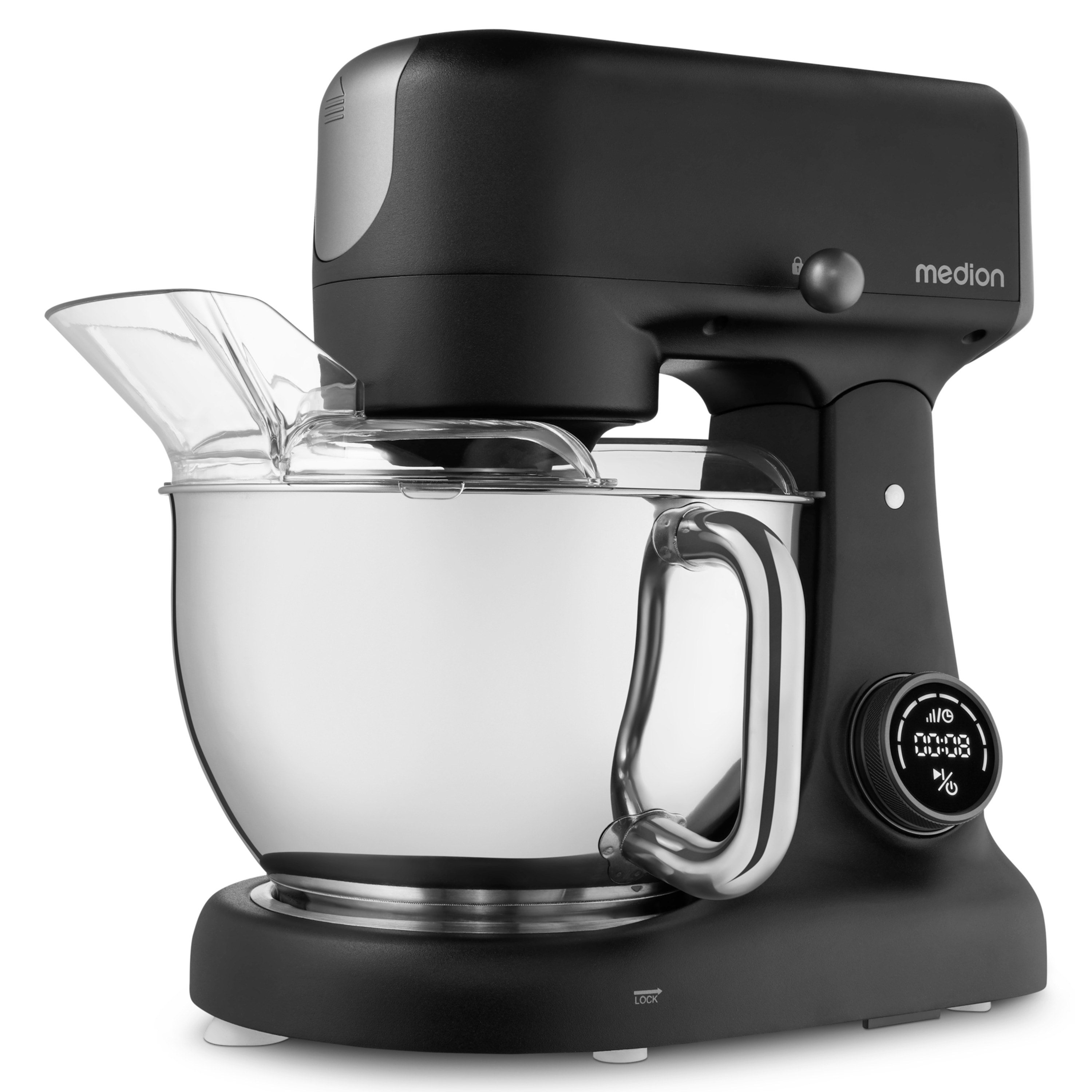 MEDION® LIFE Digitale Küchenmaschine MD12600, 800 W Gleichstrommotor, Energiesparend, Ultraleise, Digitales Sensor-Touch-Display, 4,6 L Edelstahlschüssel, Inkl. Fleischwolf