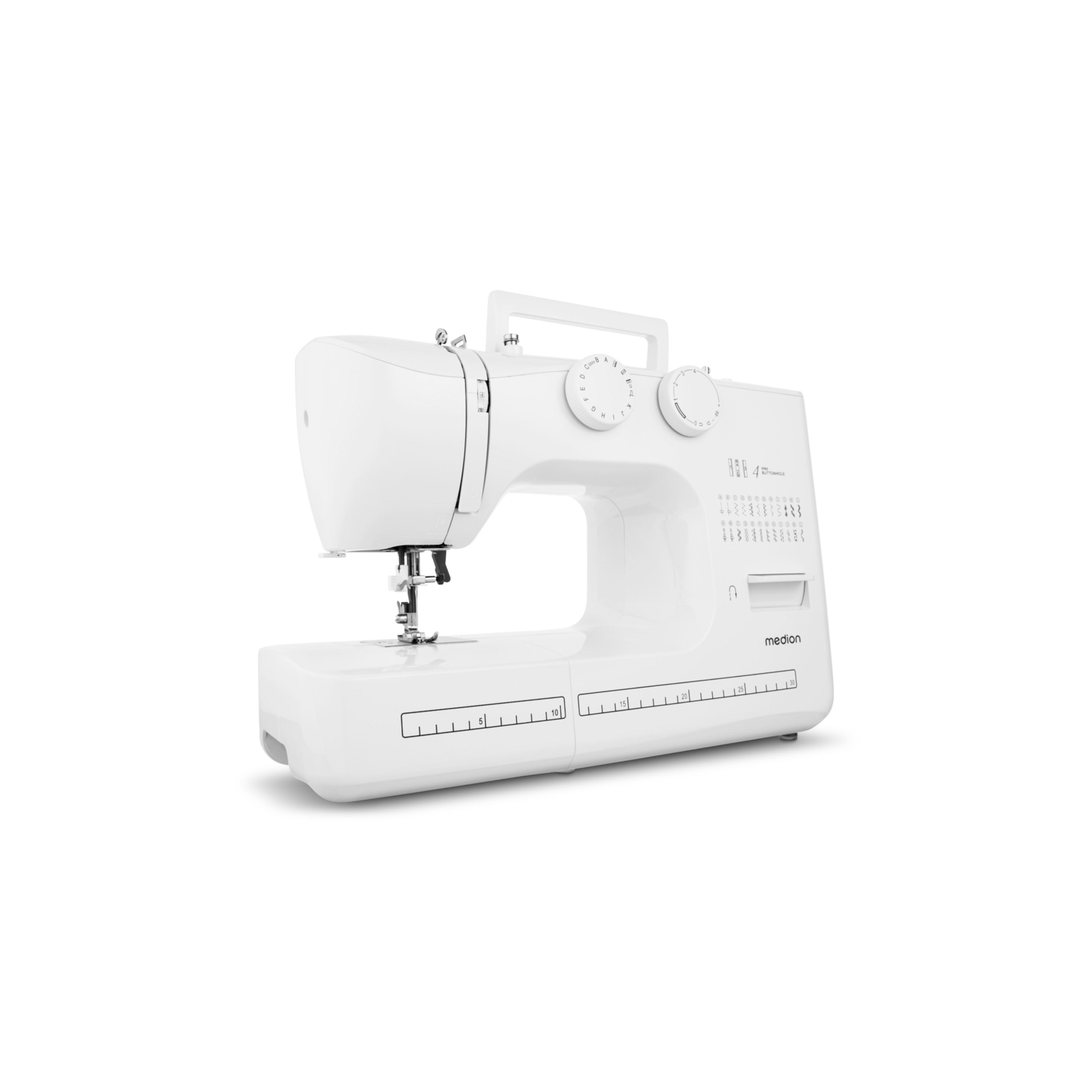 MEDION® LIFE® Freiarm-Nähmaschine SM60 (MD10689), einstellbare Stichlänge und Stichbreite, automatischer Einfädler, 60 verschiedene Stichmuster, integriertes Zubehörfach, 60 Watt Motorleistung