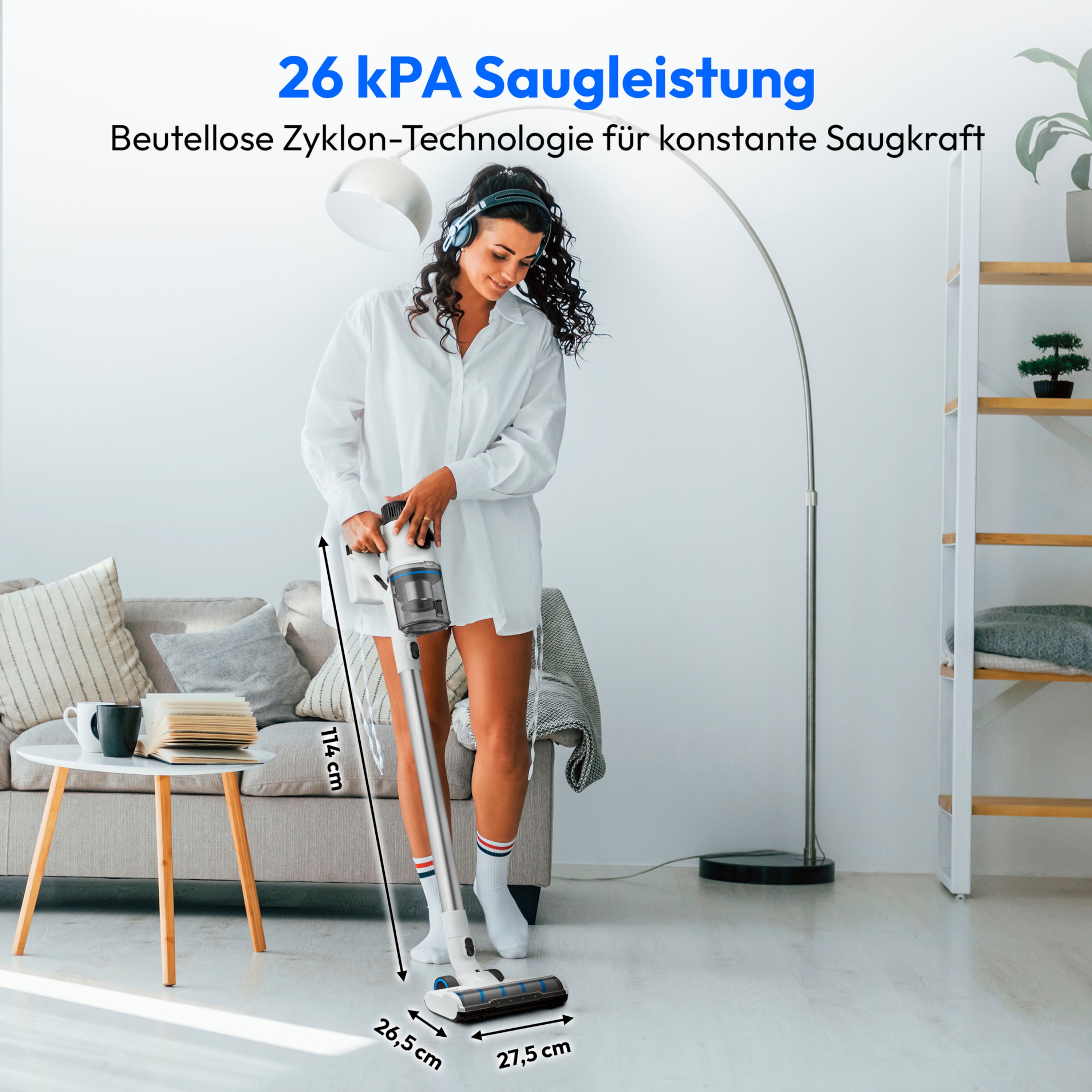 Medion® Stielstaubsauger, 400 W, beutellos, LED-Touch-Displ., Einstell. Saugleistung (Eco/Auto/Max)
