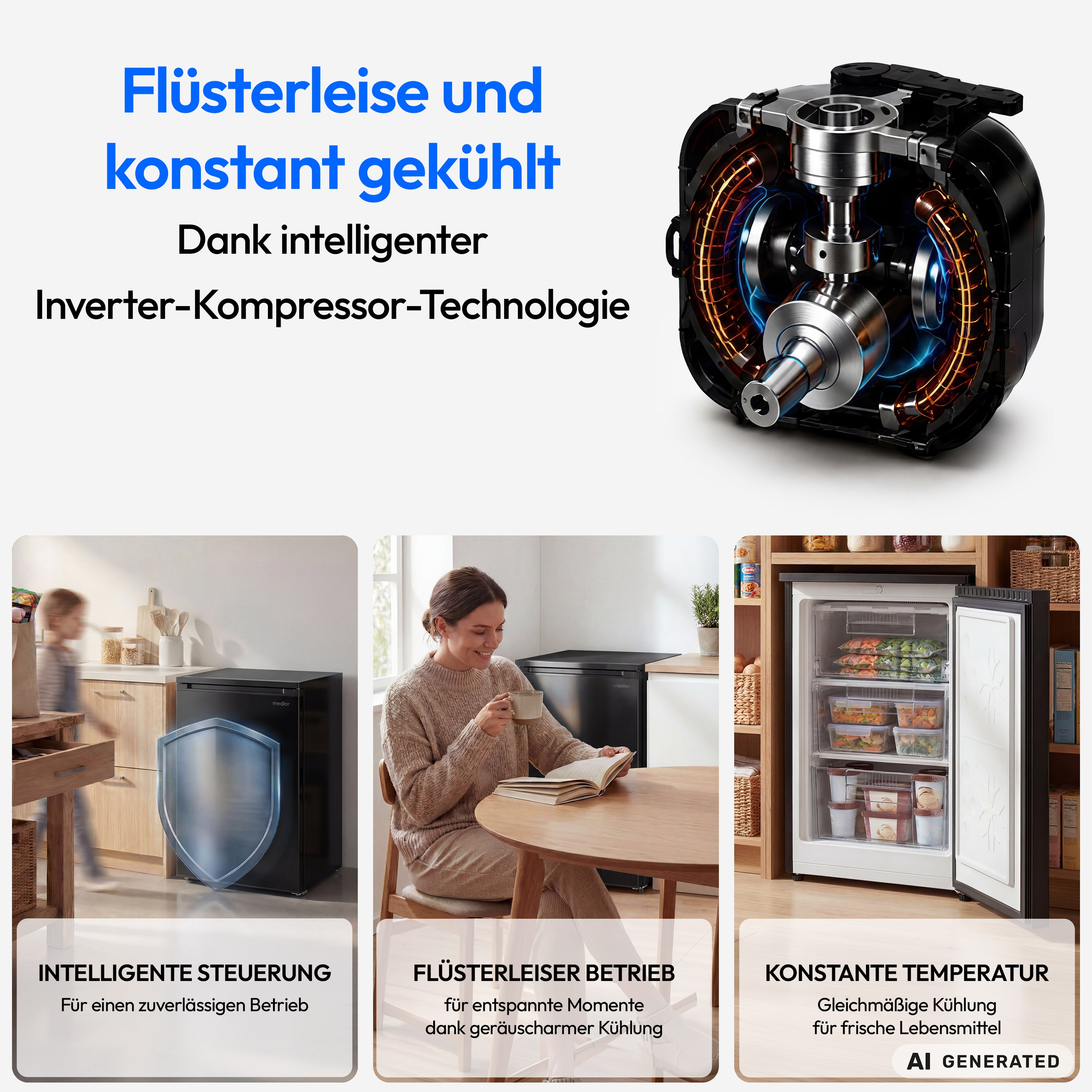 MEDION® LIFE Gefrierschrank MD370018 Schwarz, 85 L Nutzinhalt, 3 Türfächer, manuelle Abtauung, Temperaturbereich 0–5 °C, Energieklasse C, leiser Kompressorbetrieb (39 dB), wechselbarer Türanschlag