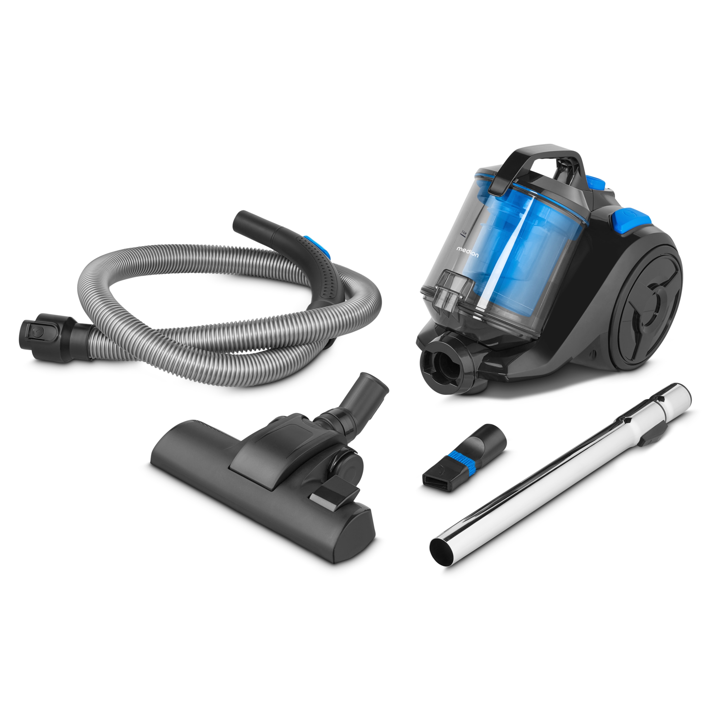 MEDION® E2001 Beutelloser Zyklon-Staubsauger (MD12078), 18 kPa Saugleistung, Staubbehälterkapazität 2 L, HEPA Filter, variable Saugstufen, integriertes Zubehör