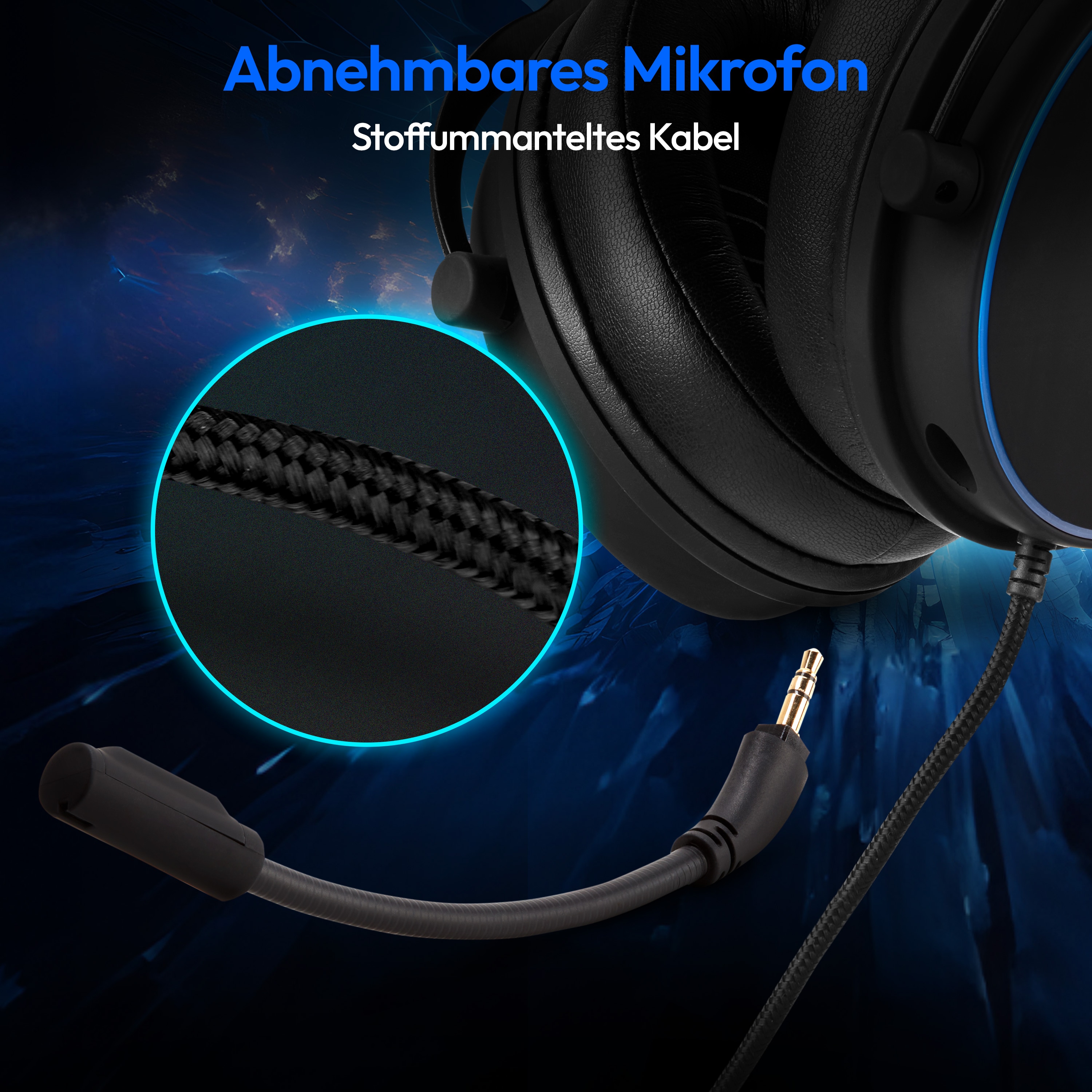 MEDION® ERAZER Mage P20 Gaming Headset, klasse Klangqualität mit ES9260Q Soundchip, flexibles & abnehmbares Mikrofon, RGB, Kabelbedienelement