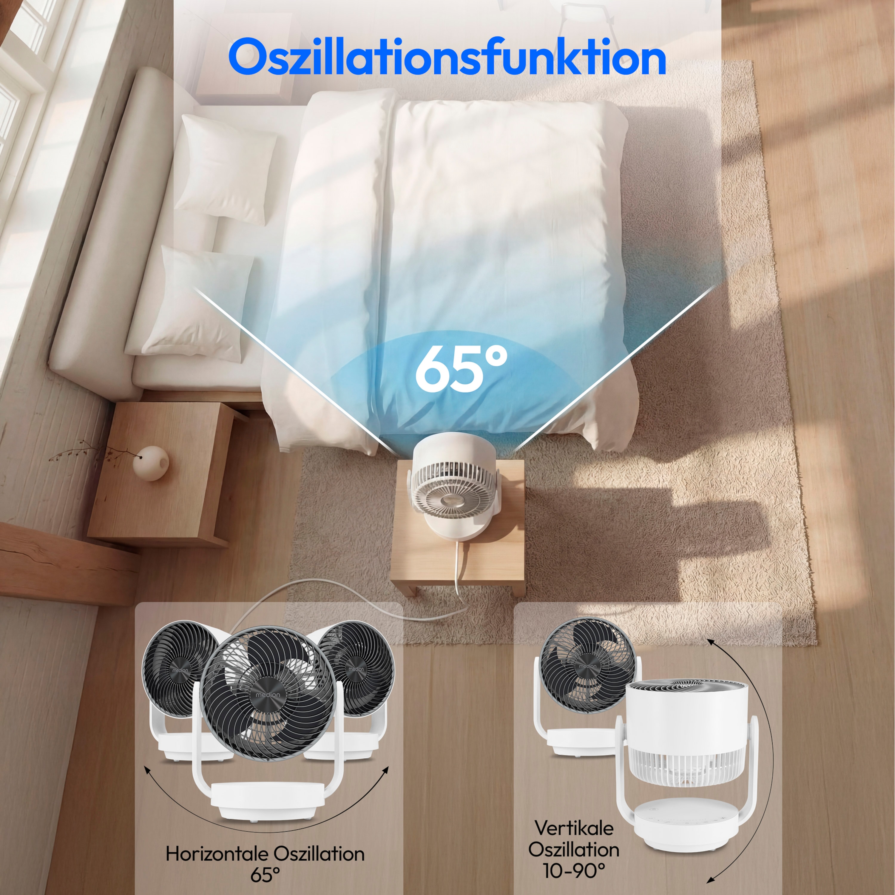MEDION® LIFE P20 DF Tischventilator (MD 100141), 7 Geschwindigkeitsstufen, 28 Watt Leistung, zuschaltbare Schwenkfunktion, inkl. magnetischer Fernbedienung