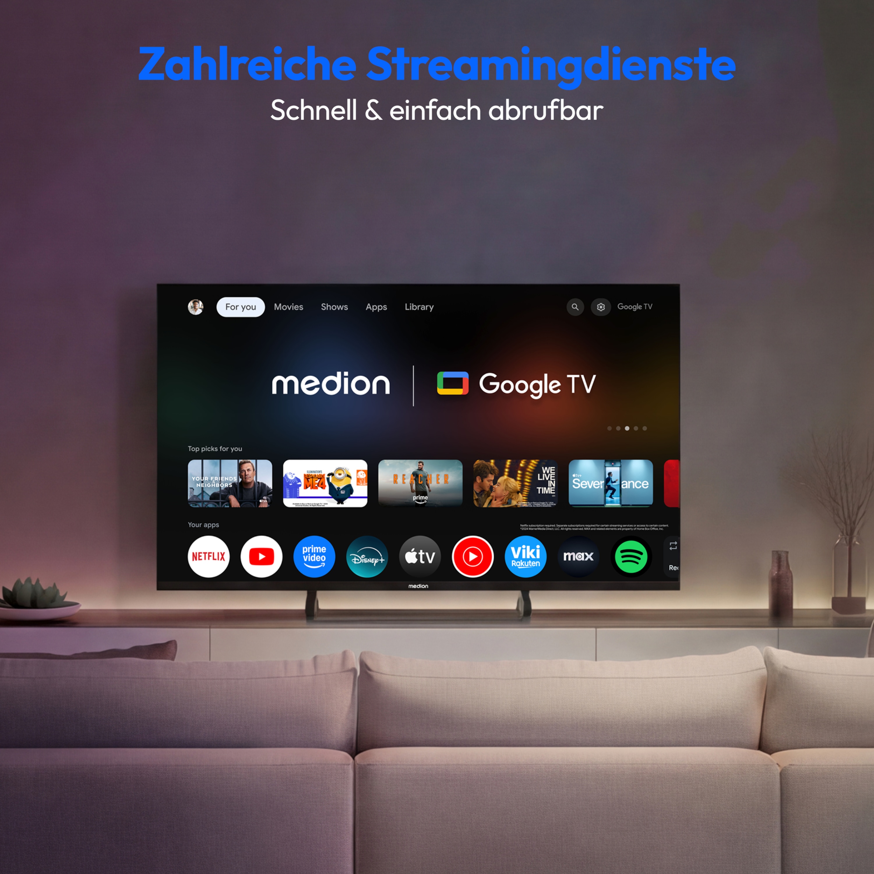 MEDION® LIFE MD 850401 Google TV™ (2026), 125,7 cm (50'') Ultra HD Display, HDR (High Dynamic Range), Dolby Vision®, MEMC, Bluetooth®, PVR ready, Netflix, Prime Video, Disney+, App Store