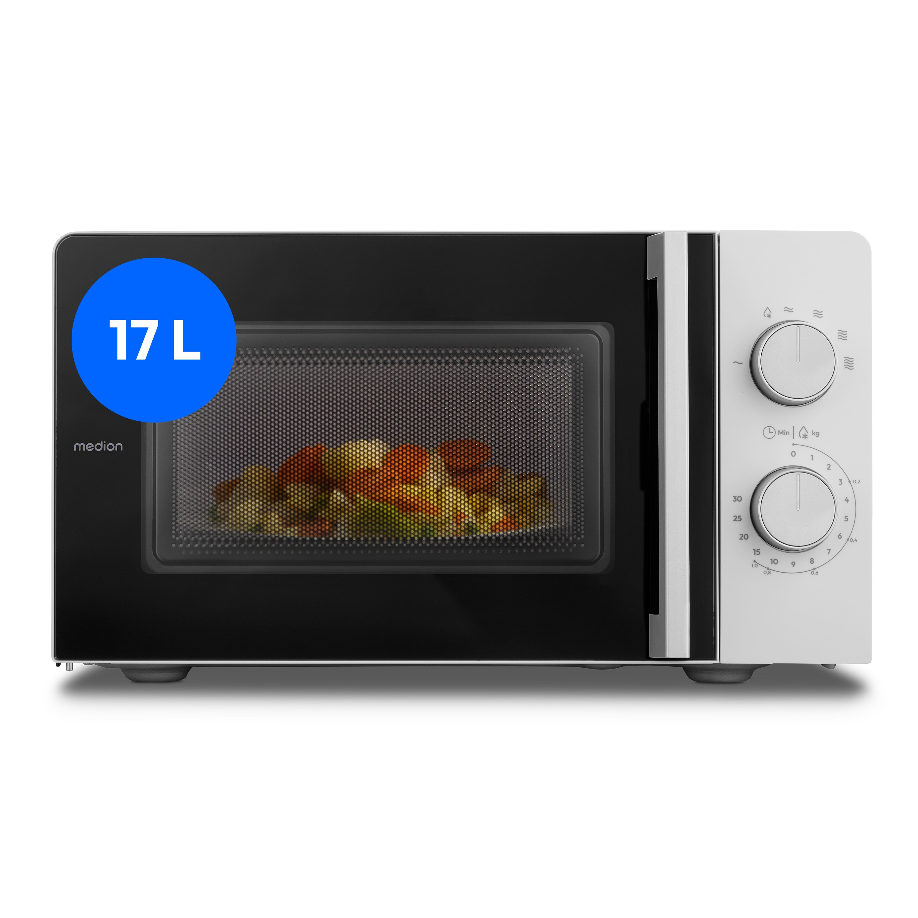 MEDION® LIFE® Mikrowelle MD 12211, 700 W Leistung, 17 L kompakt, 5 Mikrowellenstufen, Auftaufunktion, Timerfunktion