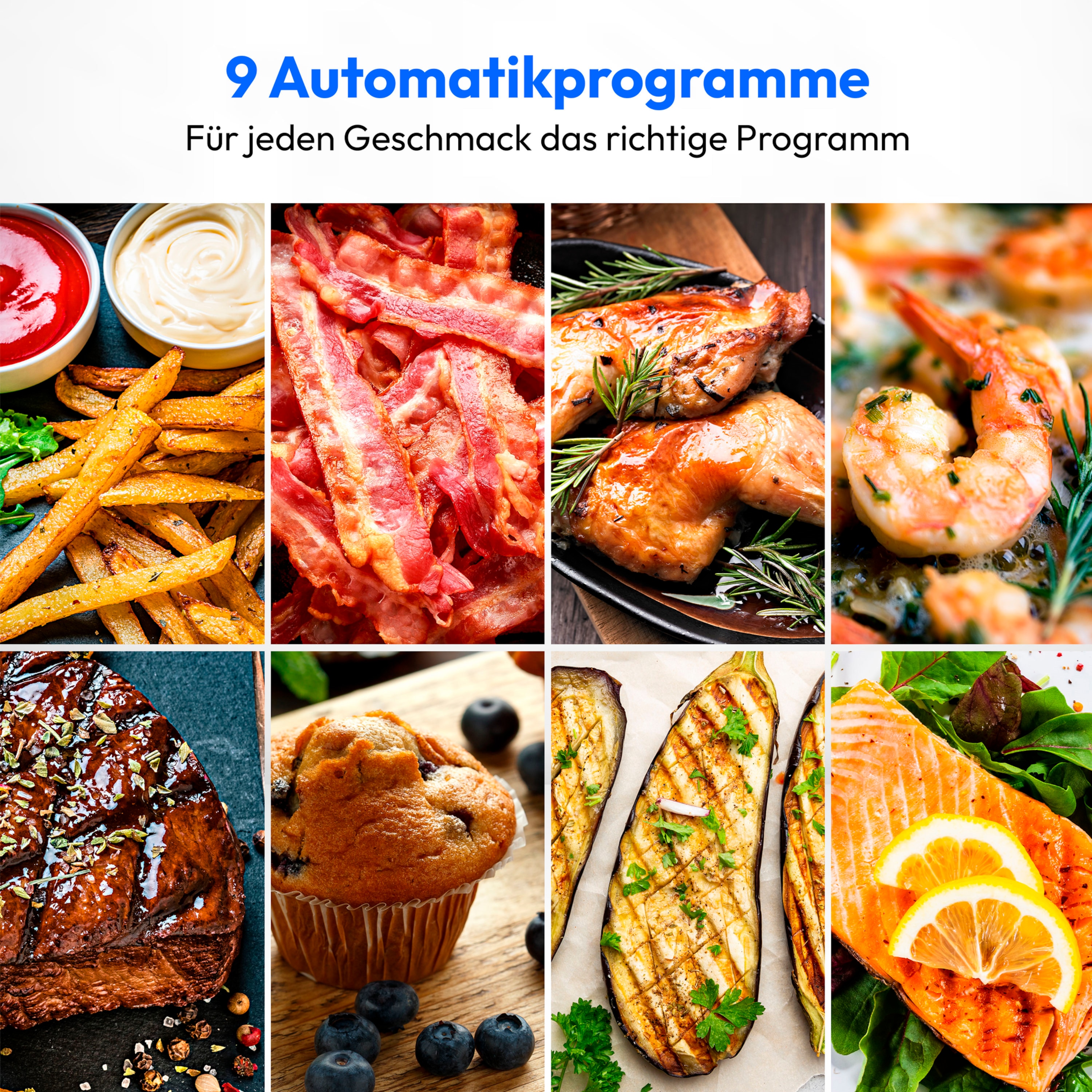 MEDION® LIFE® E40 XL Heißluftfritteuse MD 11740, 100 Rezepte in der Life+ App, ölfreies Frittieren, 9 Automatikprogramme, 5,2 L Korbvolumen