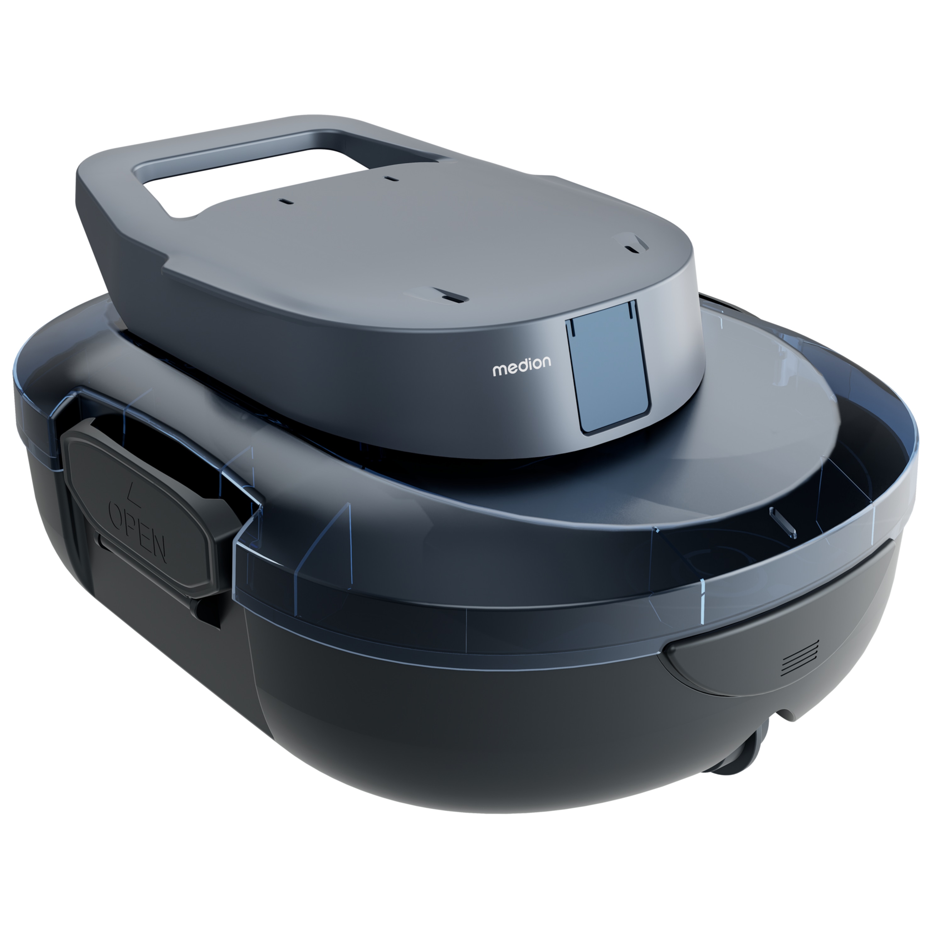MEDION® LIFE PR1 Poolroboter (MD 100108), Bodenreinigung für Pools, One-Click-Bedienung, Selbstparkfunktion, 120 Min Akkulaufzeit, 2,2 L Filterkapazität, für 80–100 m², inkl. Ladegerät und Haken