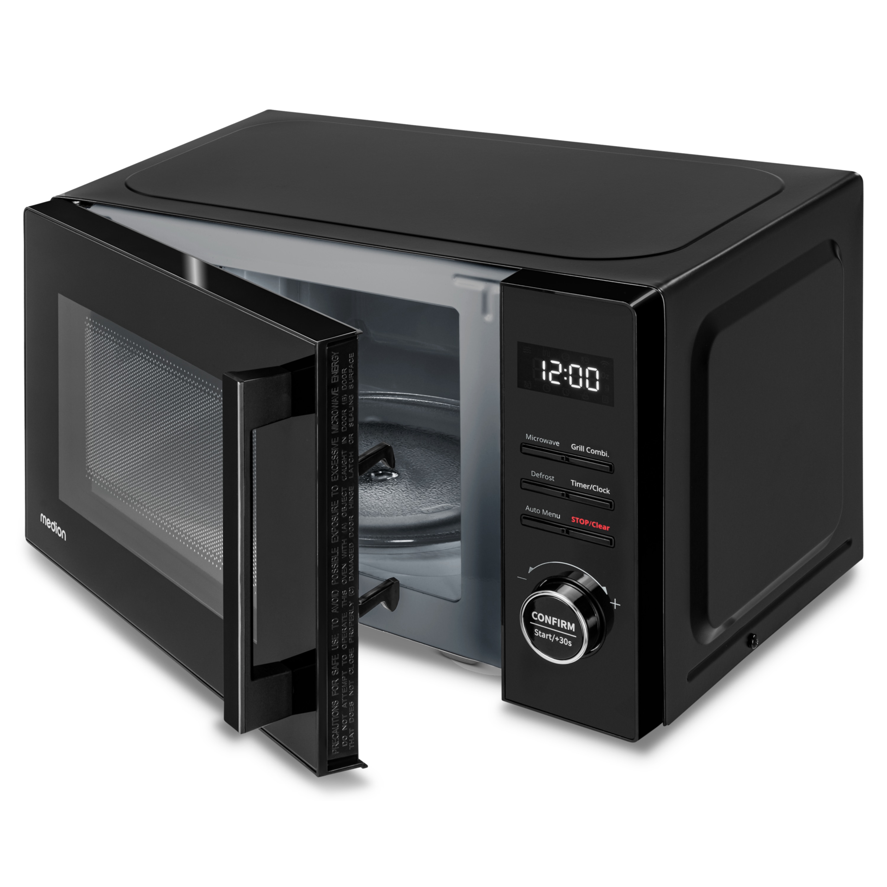 MEDION® LIFE® 2 in 1 Mikrowelle MD12021, 800 Watt Mikrowellenleistung, 1000 Watt Grillleistung, 9 Automatikprogramme, 20 L Kapazität, 5 Leistungsstufen, digitaler 95 min. Timer, Auftaufunktion