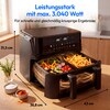 MEDION® LIFE® P25 XXL Flex M Heißluftfritteuse MD100057 schwarz, 100 Rezepte in der Life+ App, 2 separate Garzonen, 10 Automatikprogramme, 10,8 L Gesamt-Nutzinhalt, 3.040 Watt, Temperatur einstellbar bis 200 °C