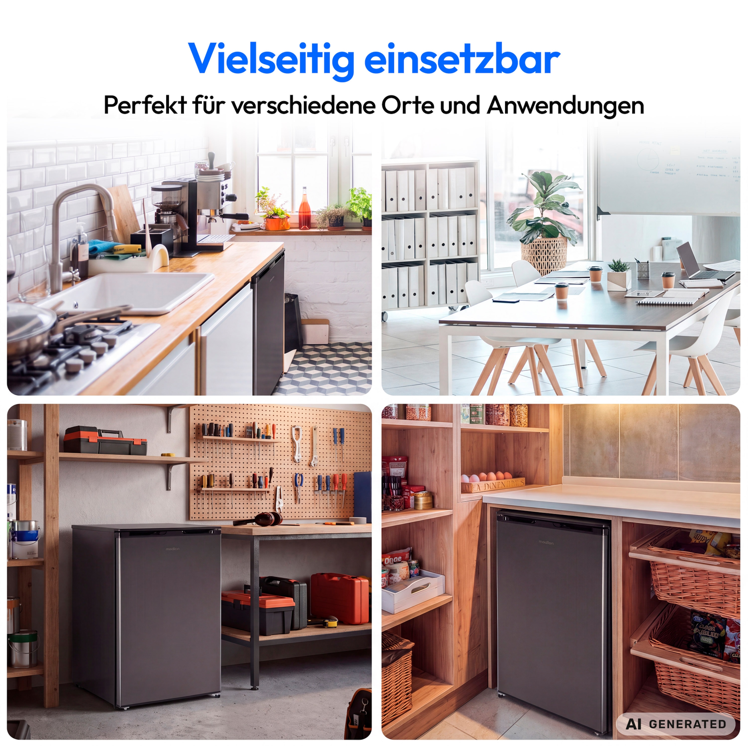 MEDION® LIFE Kühlschrank mit Eiswürfelfach MD 370033 Anthrazit, 90 L Gesamt-Nutzinhalt (Kühlteil 80 L & Eiswürfelfach 10 L), wechselbarer Türanschlag, geringer Geräuschpegel