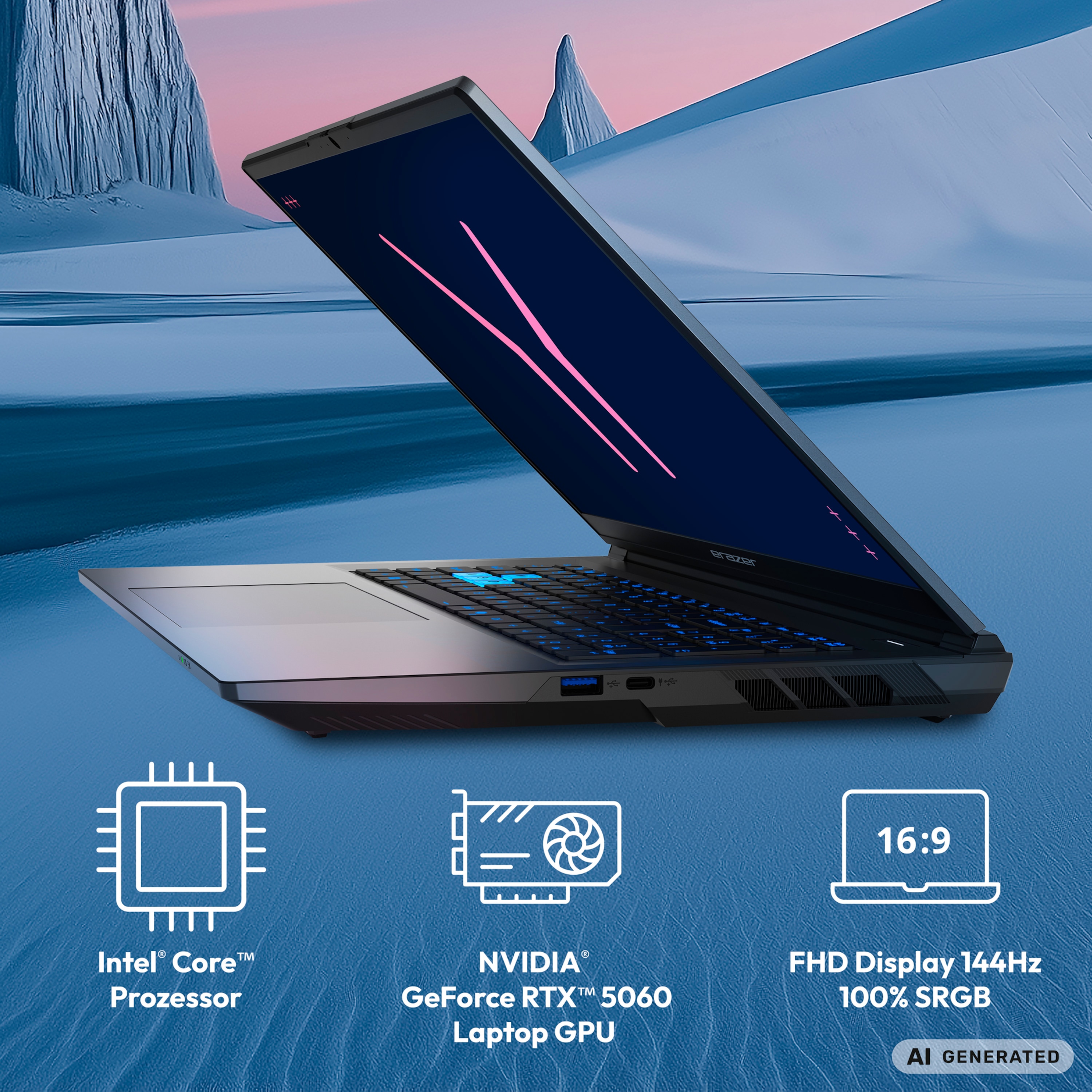 MEDION® ERAZER Defender 17 P10 Core Gaming Laptop, Intel® Core™ i9-14900HX, Windows 11 Home, 43,8 cm (17,3") FHD Display mit 144 Hz, NVIDIA® GeForce RTX™ 5060, 1 TB SSD, 16 GB RAM