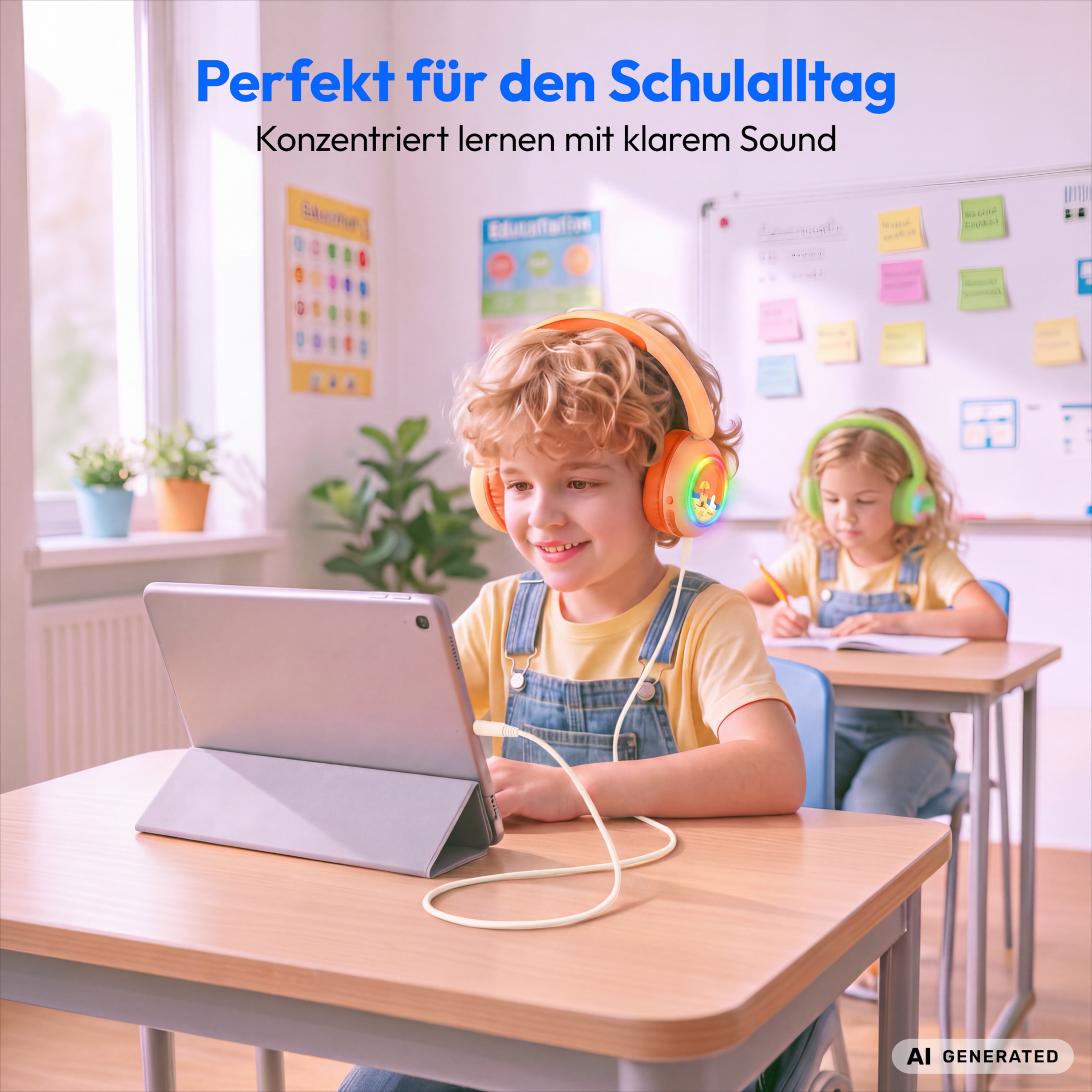 MEDION® LIFE HE-1 Kids Bluetooth Kinderkopfhörer, 3-stufiger Gehörschutz, bis zu 85 Std. Akkulaufzeit, MP3-Player, Bluetooth 5.4, AUX & microSD, LED-Lichtring, austauschbare Designs