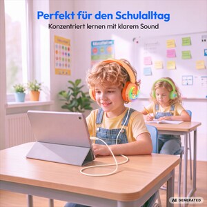 MEDION® LIFE HE-1 Kids Bluetooth Kinderkopfhörer, 3-stufiger Gehörschutz, bis zu 85 Std. Akkulaufzeit, MP3-Player, Bluetooth 5.4, AUX & microSD, LED-Lichtring, austauschbare Designs