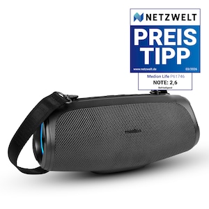 MEDION® LIFE P61746 Tragbarer Bluetooth® Lautsprecher M anthrazit, Dual Illuminated (RGB-Lichteffekte), Bluetooth® 5.3, integrierter Akku mit bis zu 45 Stunden Laufzeit, robustes & mobiles Design, 2 x 15 W RMS