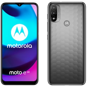 MOTOROLA moto e20 Smartphone, 16,51 cm (6,5) HD+ MaxVision Display, Betriebssystem Android&trade; 11 Go, 32 GB Speicher, 2 GB RAM, Fingerabdrucksensor, IP52, Farbe: Graphit Grau