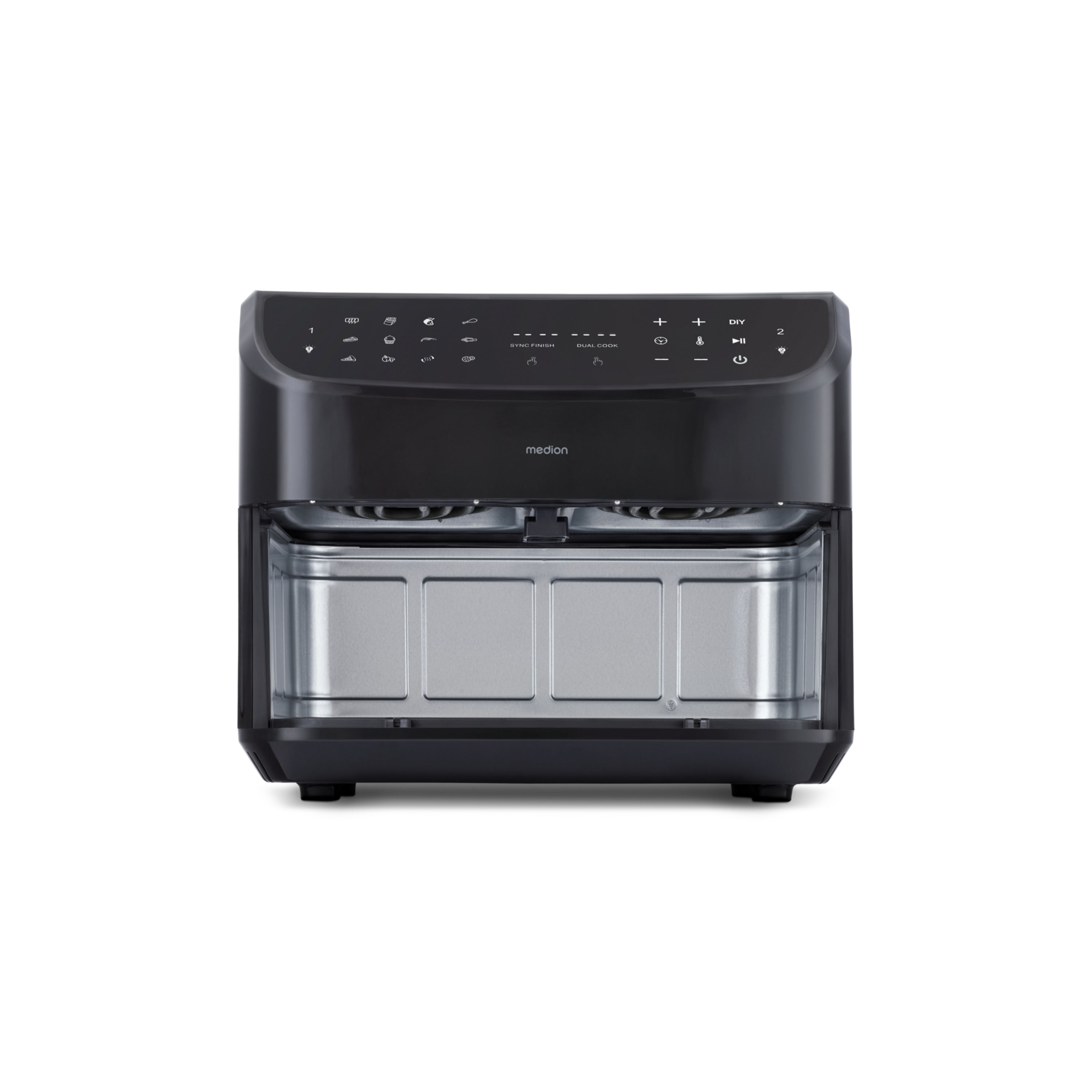 MEDION® LIFE® P20 XXL Twin Doppelzonen-Heißluftfritteuse MD 11760, 100 Rezepte in der Life+ App, 2 separate Garzonen, 9 Automatikprogramme, 8,7 L Gesamt-Nutzinhalt, 2.600 Watt, Temperatur einstellbar bis 200 °C