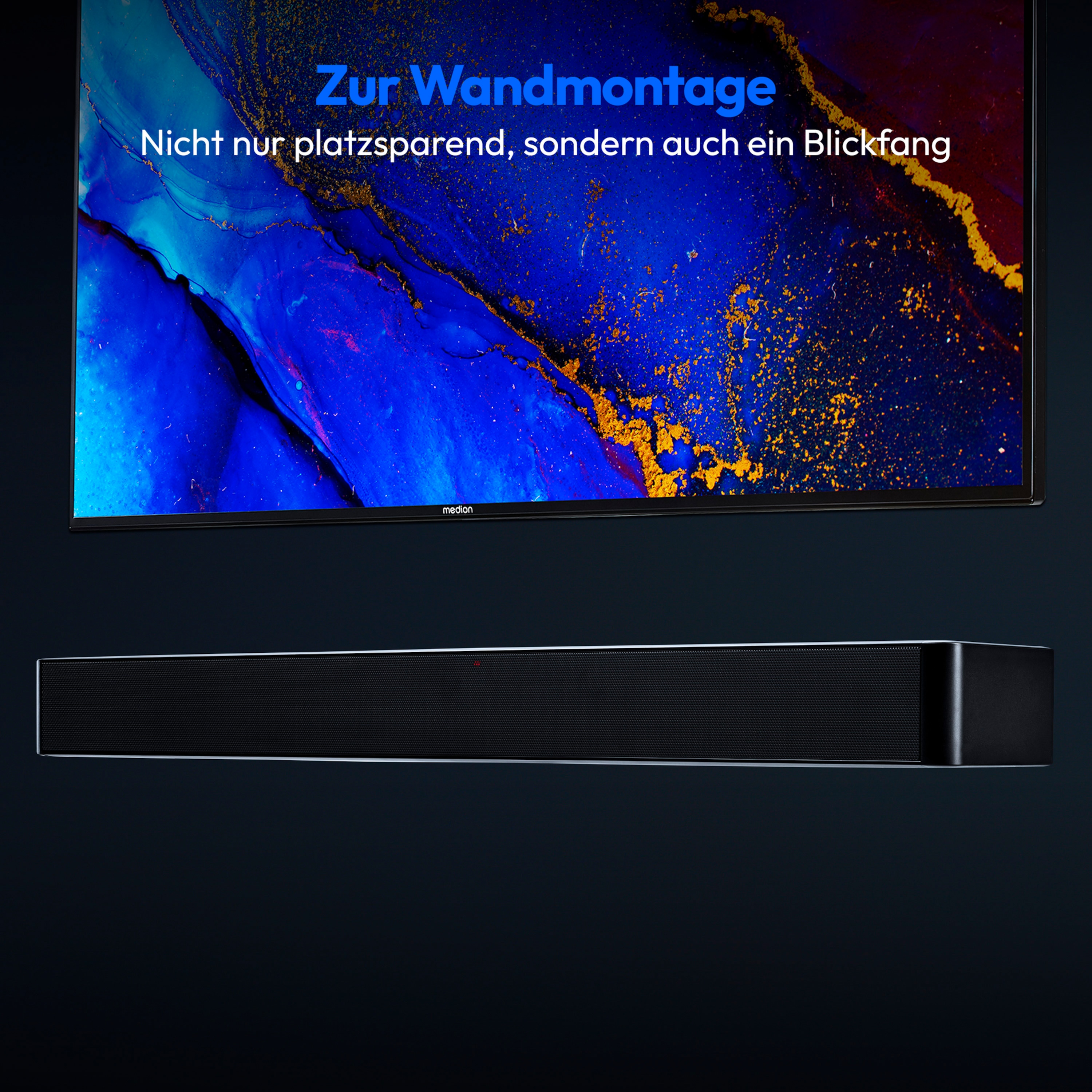 MEDION® LIFE® P61155 2.0 Soundbar, ideale Ergänzung zum TV bzw. Heimkino, kabellose Musikübertragung von Smartphone & Co via Bluetooth® 5.1, kompakte Soundbar mit Touch- & Fernbedienung