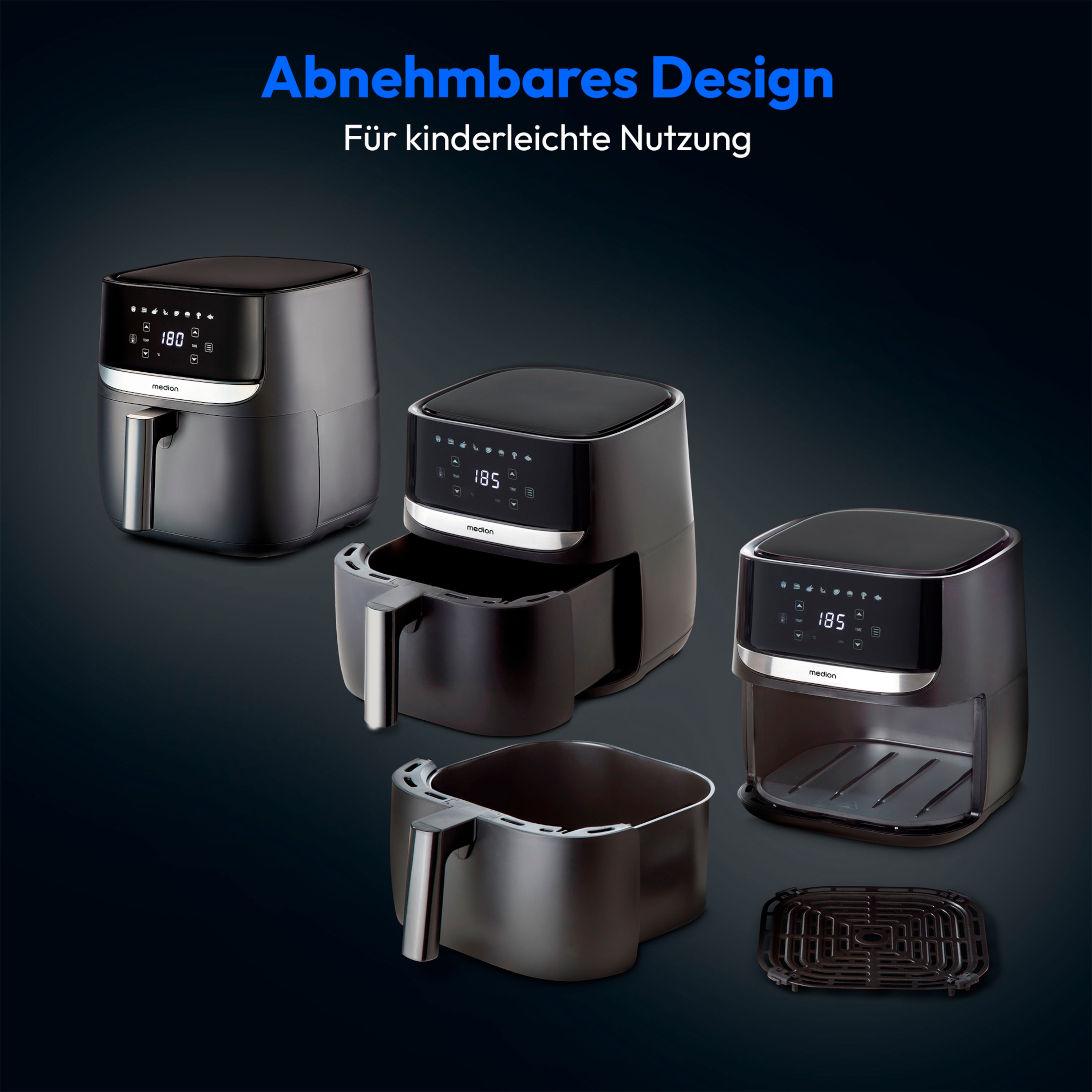 MEDION® LIFE E50 XL Heißluftfritteuse MD 10532, ölfreies Frittieren, digitales Bedienfeld, Automatikprogramme, 5,7 L Korbvolumen