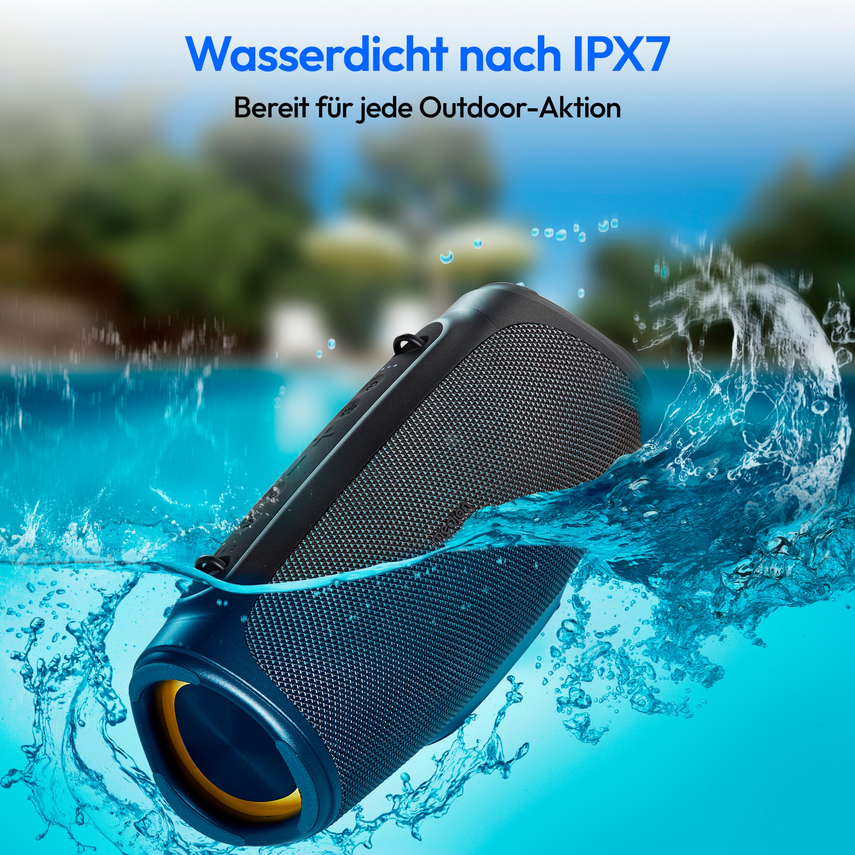 MEDION® LIFE® P61746 Tragbarer Bluetooth® Lautsprecher M, Dual Illuminated (RGB-Lichteffekte), Bluetooth® 5.3, integrierter Akku mit bis zu 42 Stunden Laufzeit, robustes & mobiles Design, 2 x 15 W RMS