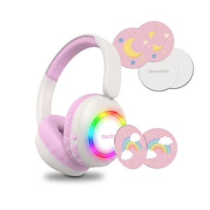 MEDION® LIFE HE-1 Kids Bluetooth Kinderkopfhörer, 3-stufiger Gehörschutz, bis zu 85 Std. Akkulaufzeit, MP3-Player, Bluetooth 5.4, AUX & microSD, LED-Lichtring, austauschbare Designs