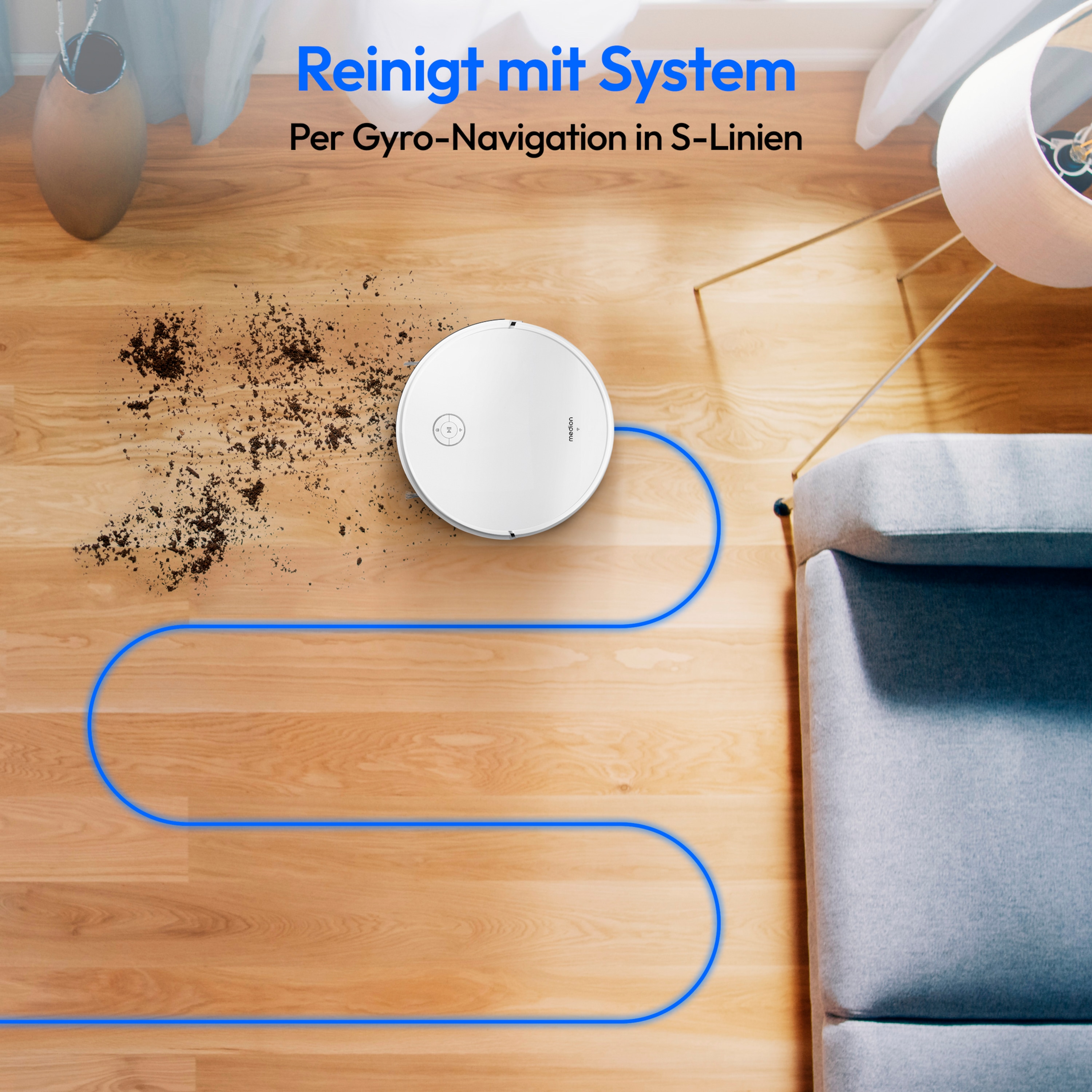 MEDION® Saugroboter S35, App-Steuerung, intelligente Navigation in S-Linien, bis zu 120 min. Betriebszeit, 4.000 Pa Motosaugleistung