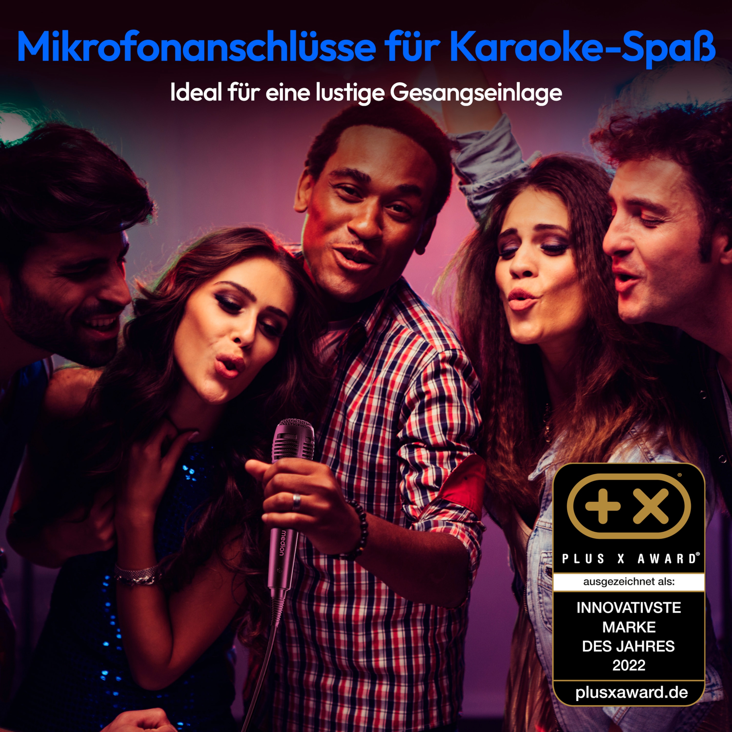 MEDION® LIFE® P61468 Partylautsprecher, PLL-UKW Radio, Bluetooth® 5.0, satter Sound, verschiedene Lichteffekte, X-Bass Bassanhebung, inkl. Mikrofon, 2 x 22 W RMS Ausgangsleistung