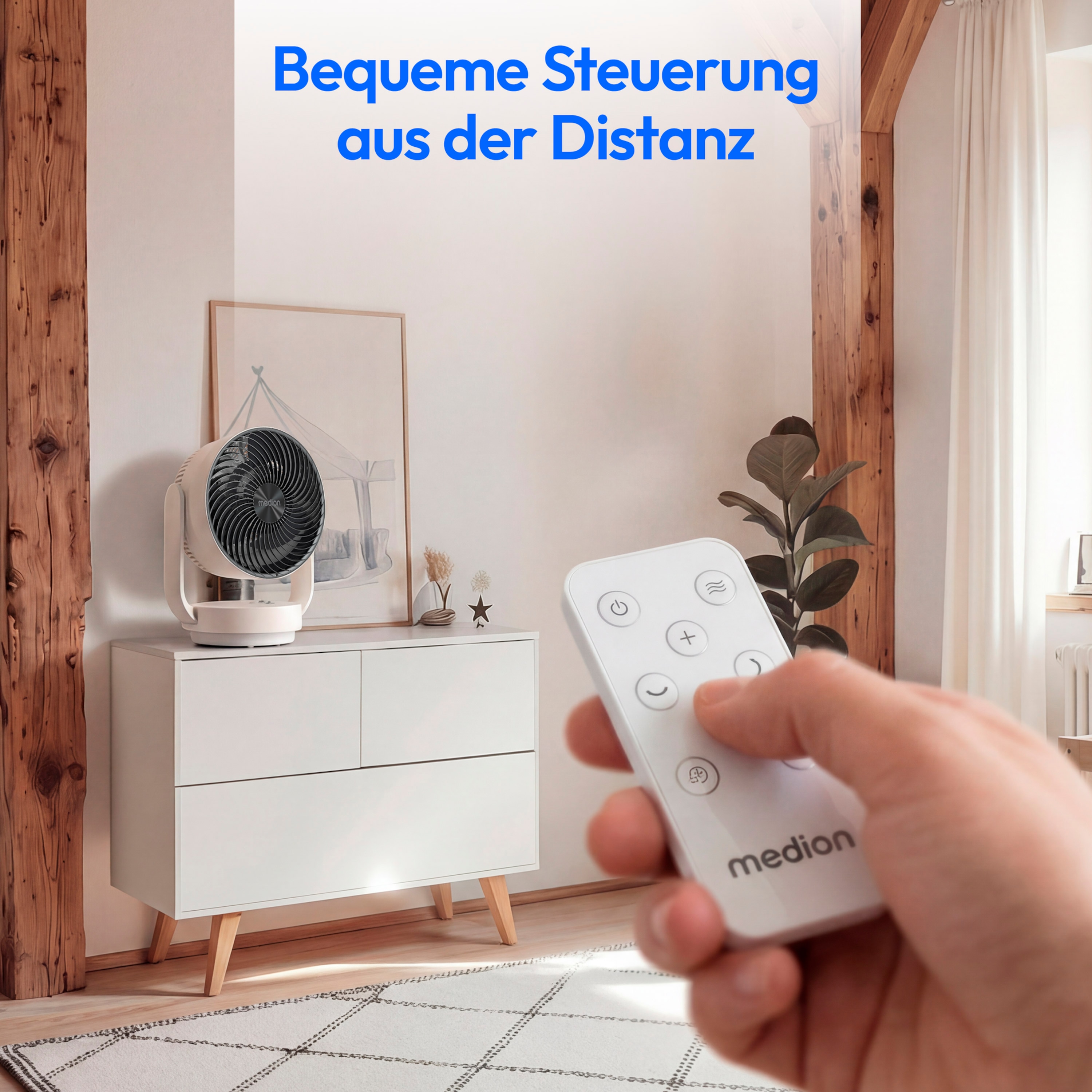 MEDION® LIFE P20 DF Tischventilator (MD 100141), 7 Geschwindigkeitsstufen, 28 Watt Leistung, zuschaltbare Schwenkfunktion, inkl. magnetischer Fernbedienung