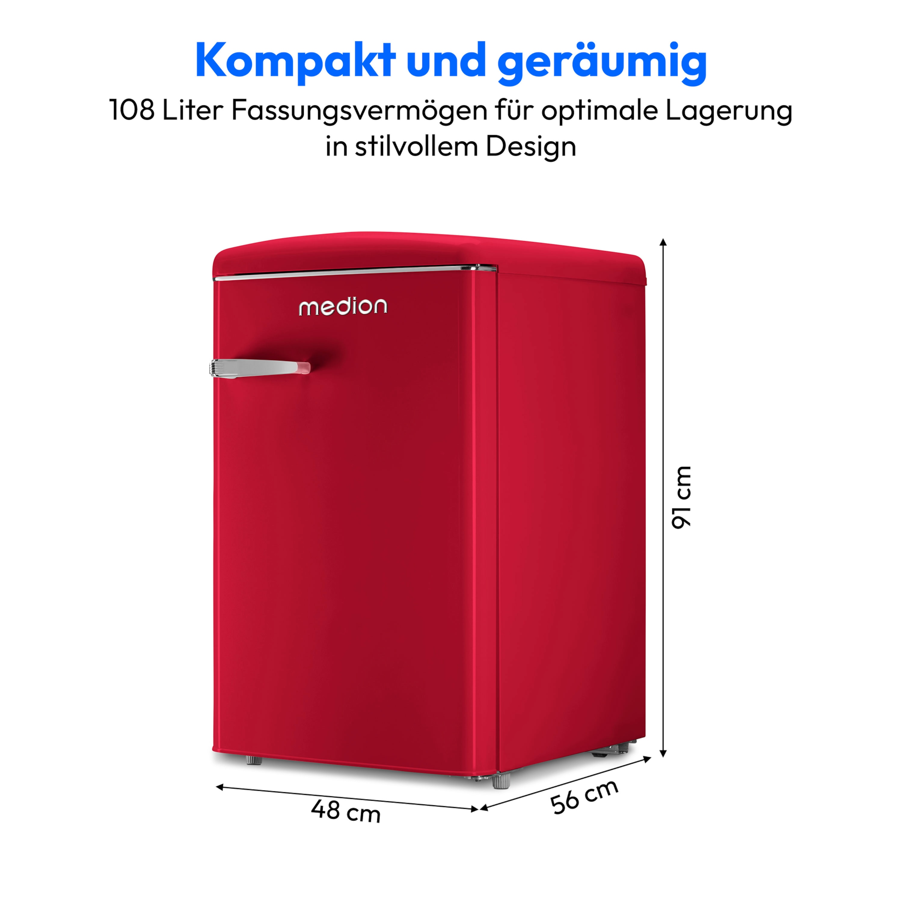 MEDION® LIFE® Kühlschrank mit Gefrierfach MD 37790, 108 L Gesamtnutzinhalt, 37 dB, höhenverstellbare Füße, Energieeffiziensklasse D