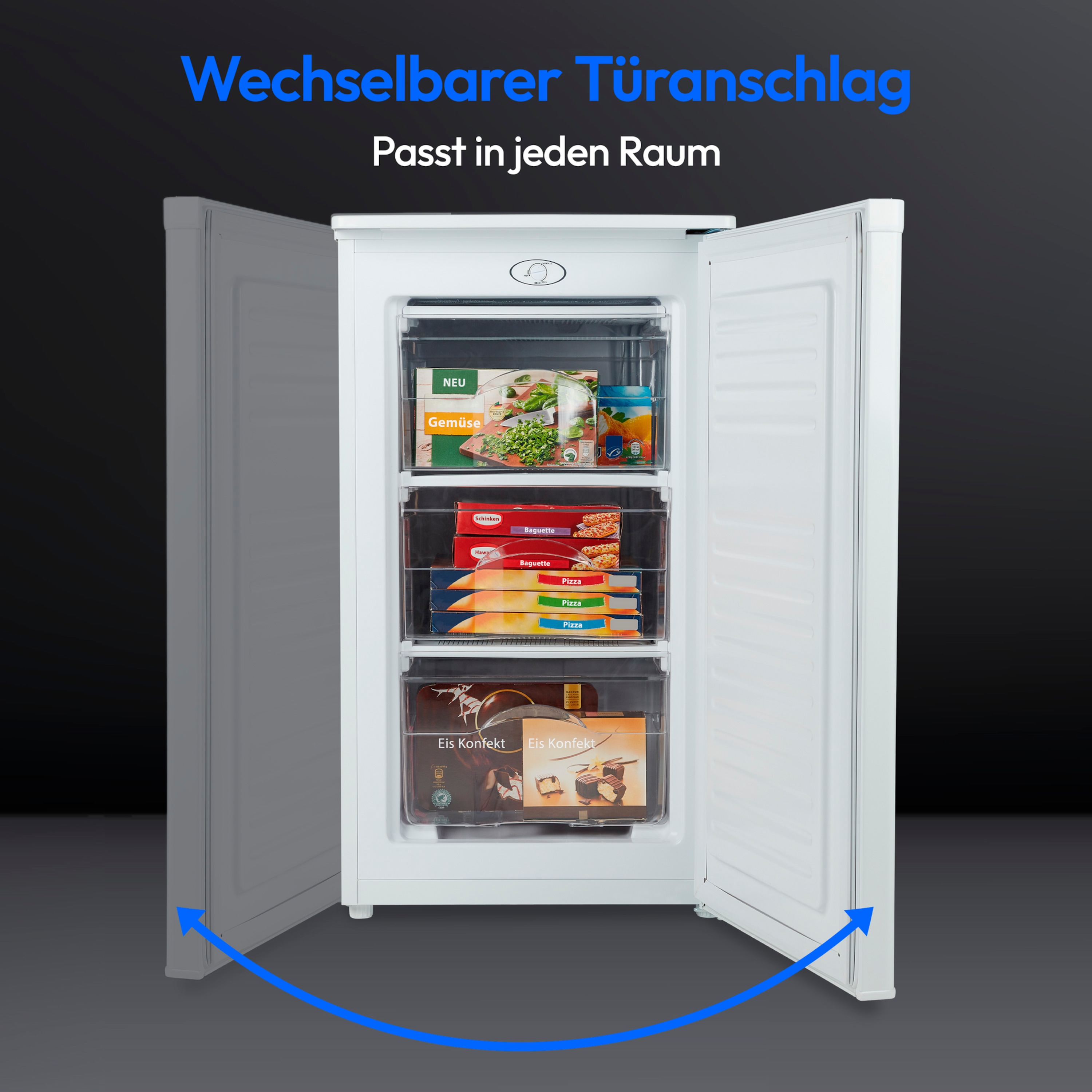 MEDION® LIFE Gefrierschrank MD 37688, 64 l Volumen, mechanische Temperatureinstellung, wechselbarer Türanschlag, 3 Schubladen