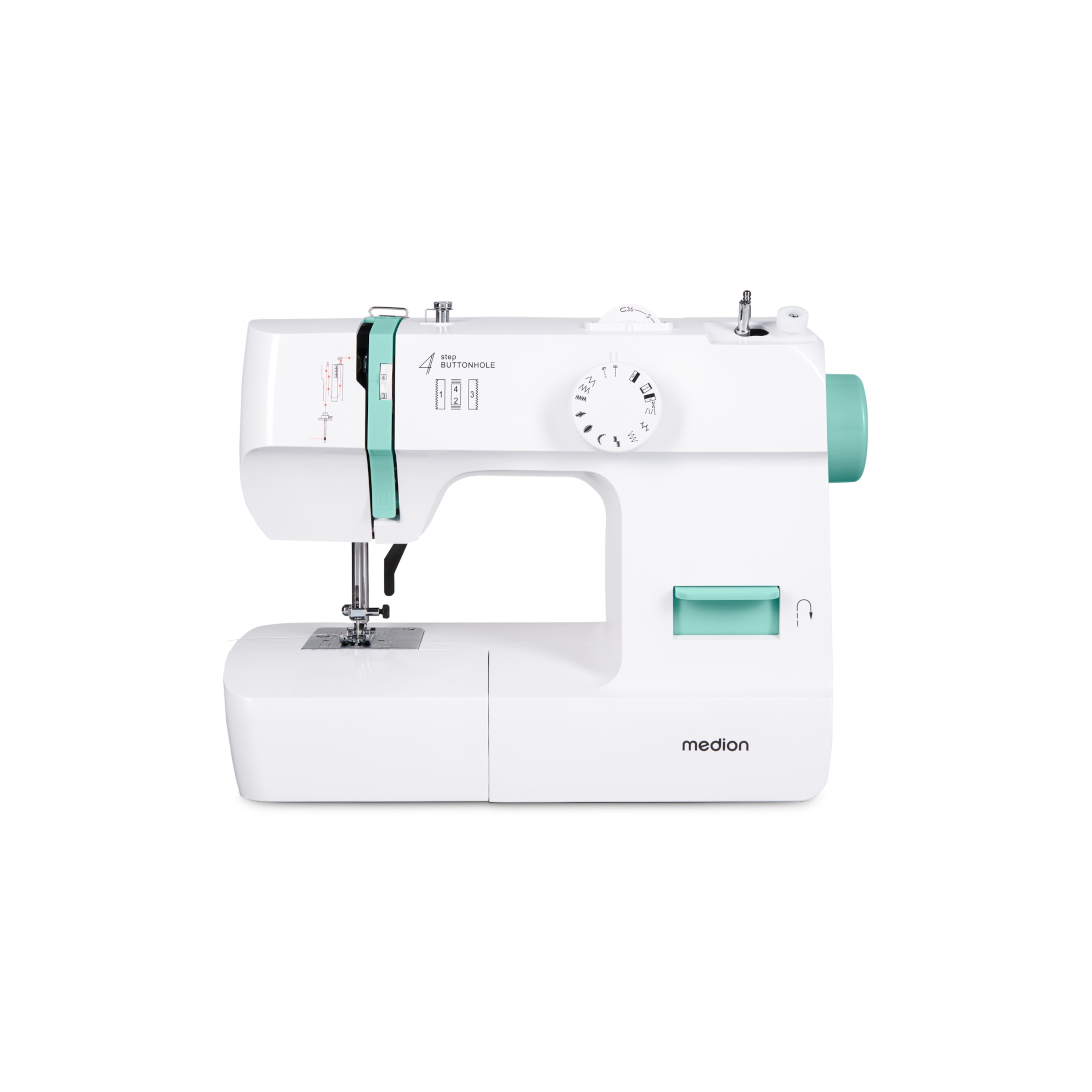 MEDION® LIFE Nähmaschine SM70 (MD 11179) , 12 verschiedene Stickmuster, 4-Stufen-Knopfloch,  einstellbare Stichlänge, 70-Watt-Motorleistung