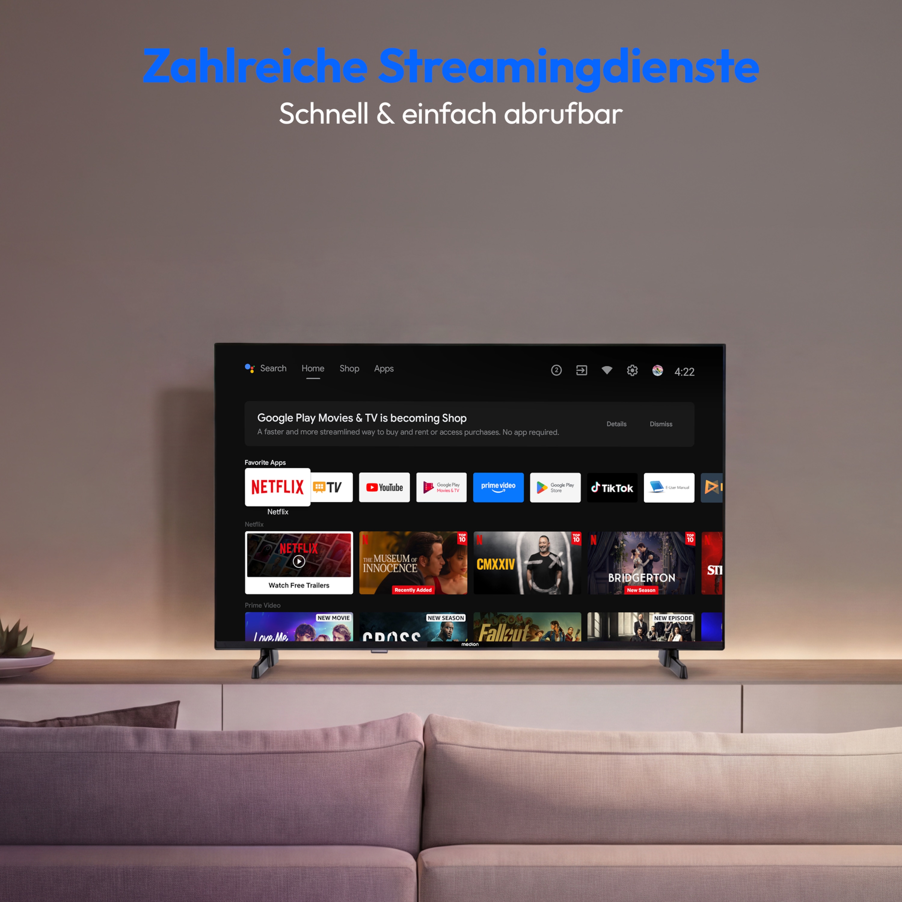 MEDION® LIFE MD 843100 Android TV™, 108 cm (43''), Full HD Display, PVR ready, Bluetooth®, Netflix, Amazon Prime Video, Micro Dimming