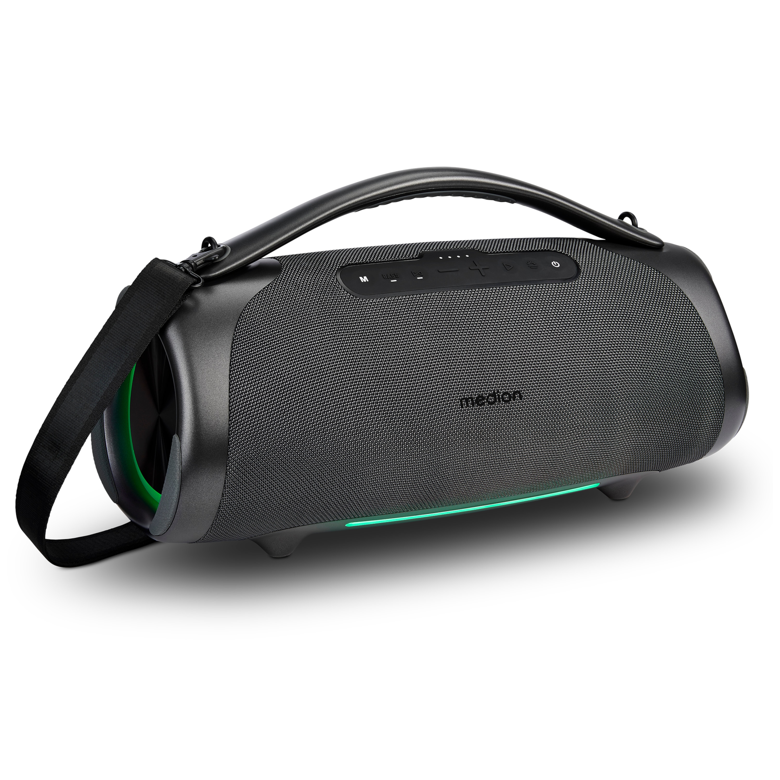 MEDION® LIFE® P61768 Tragbarer Bluetooth® Lautsprecher XL, Dual Illuminated & Lightstrip (RGB-Lichteffekte), Bluetooth® 5.3, integrierter Akku mit bis zu 30 Stunden Laufzeit, robustes & mobiles Design, 2 x 25 W + 50 W RMS