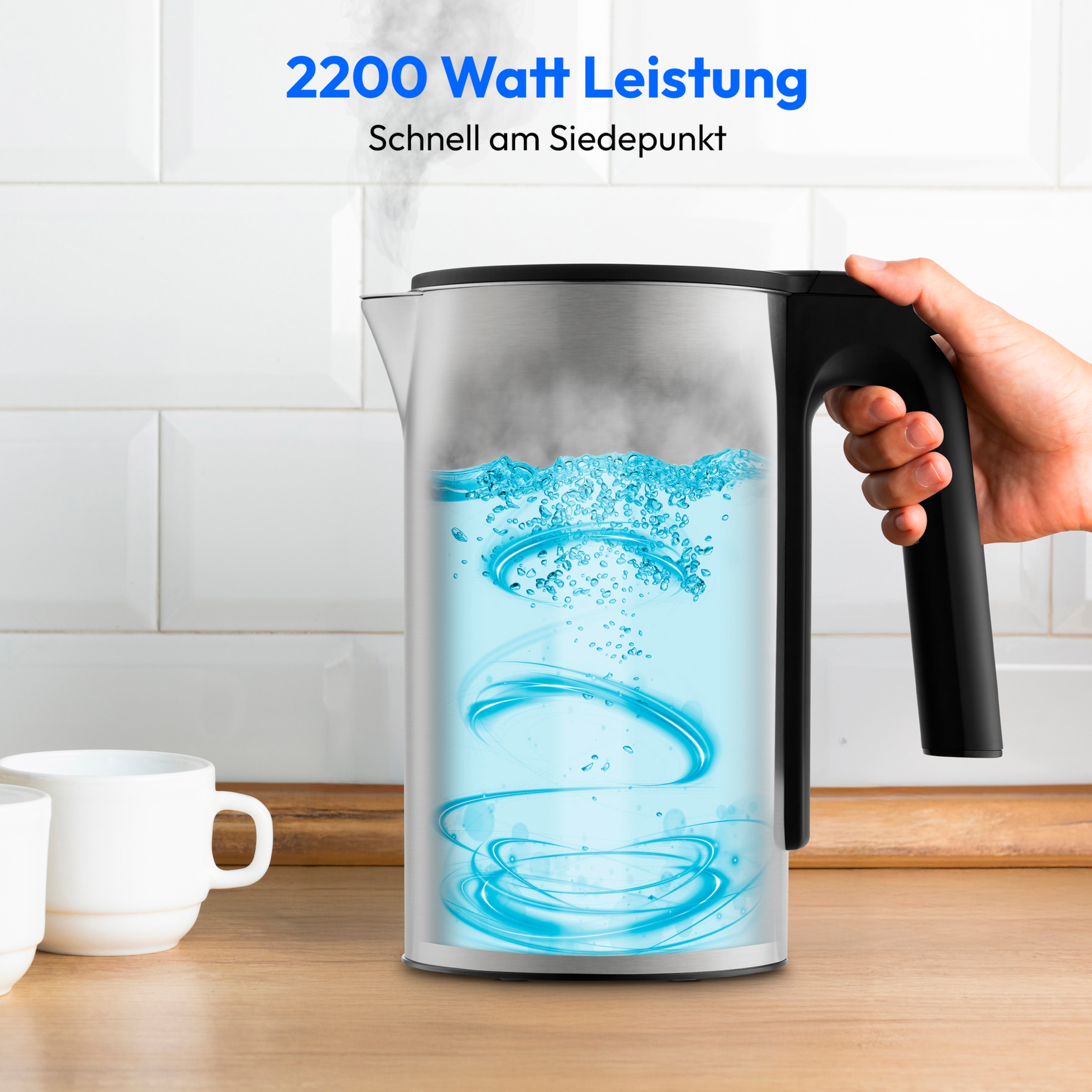 MEDION® LIFE Digitaler Wasserkocher MD12106, 2.200 Watt Leistung, 1,5 Liter Kapazität, LED-Display, LED-leuchtbalken, automatische Programme, Kindersicherung