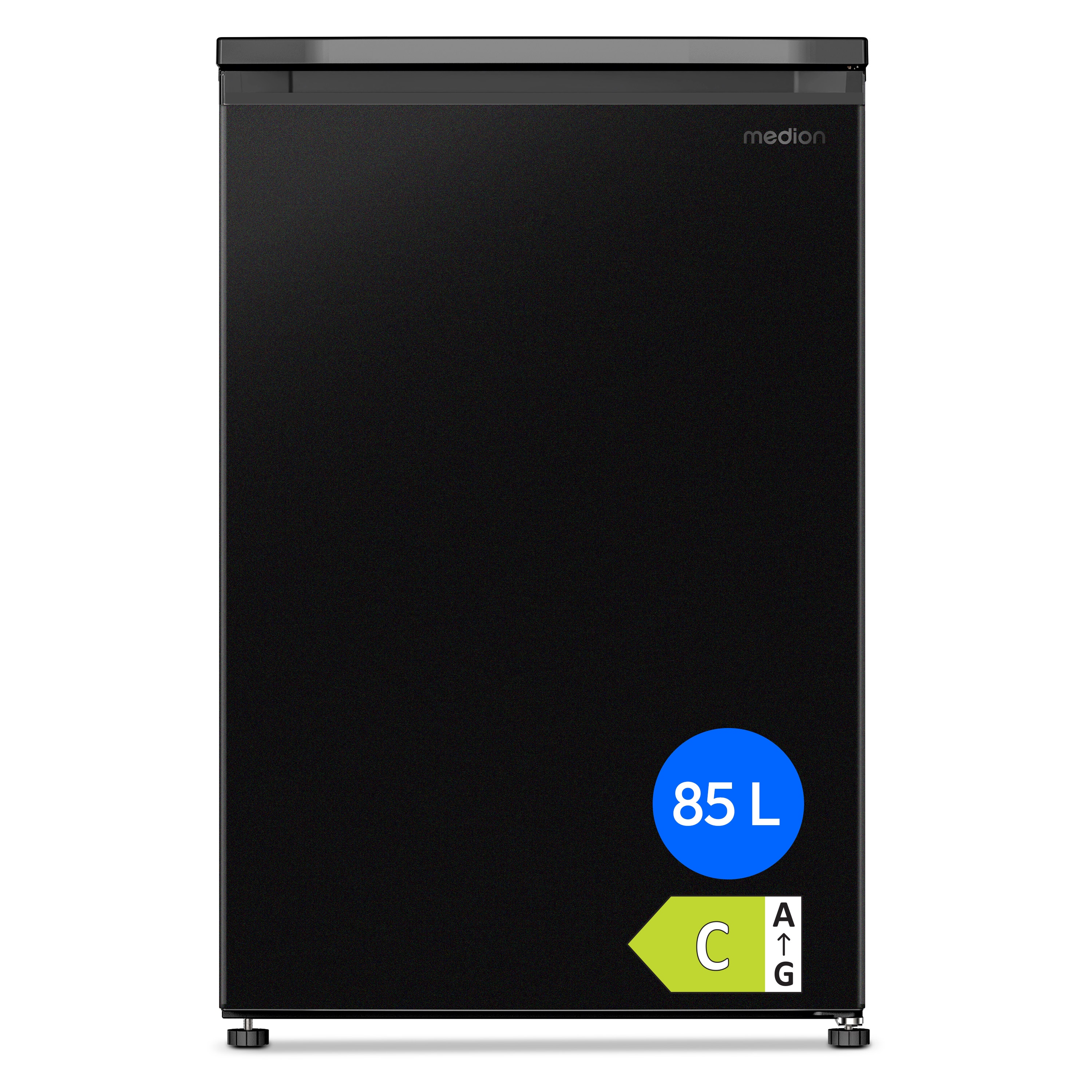 MEDION® LIFE Gefrierschrank MD370018 Schwarz, 85 L Nutzinhalt, 3 Türfächer, manuelle Abtauung, Temperaturbereich 0–5 °C, Energieklasse C, leiser Kompressorbetrieb (39 dB), wechselbarer Türanschlag