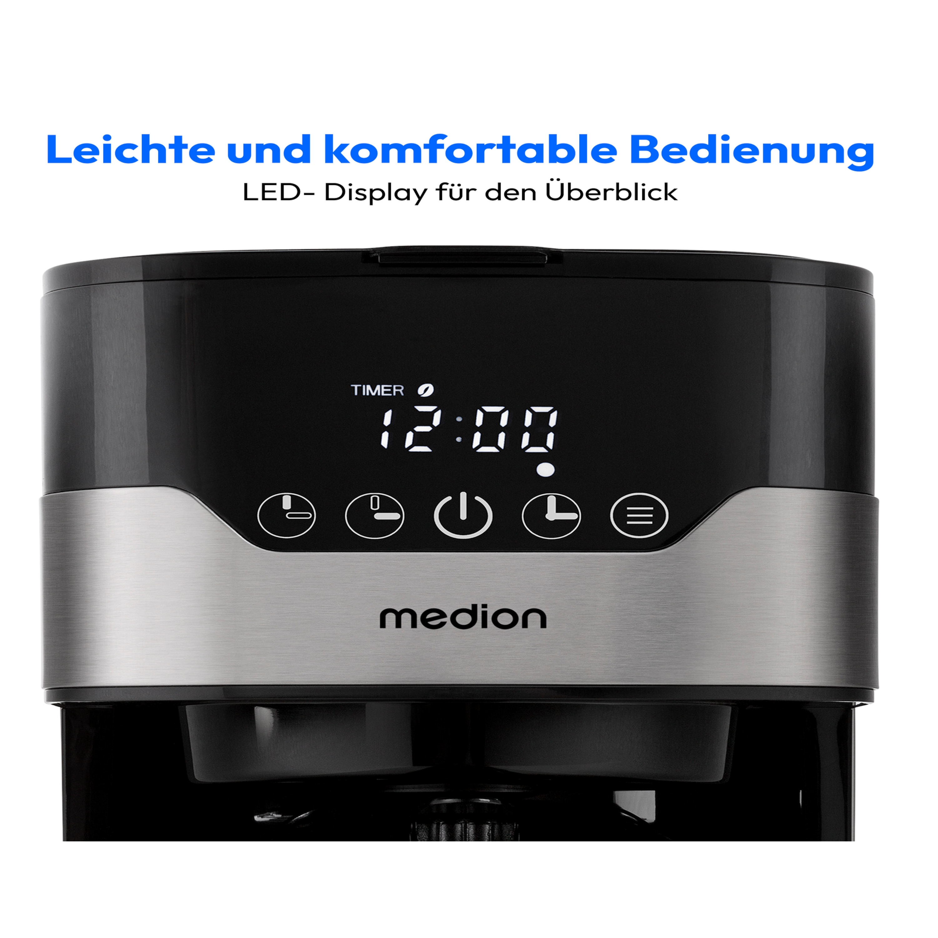 MEDION® LIFE® Kaffeemaschine mit Thermoskanne MD 18458, Timer-Funktion, Tropf-Stopp, 900 Watt, 1,1 Liter Fassungsvermögen, Aromawahlschalter