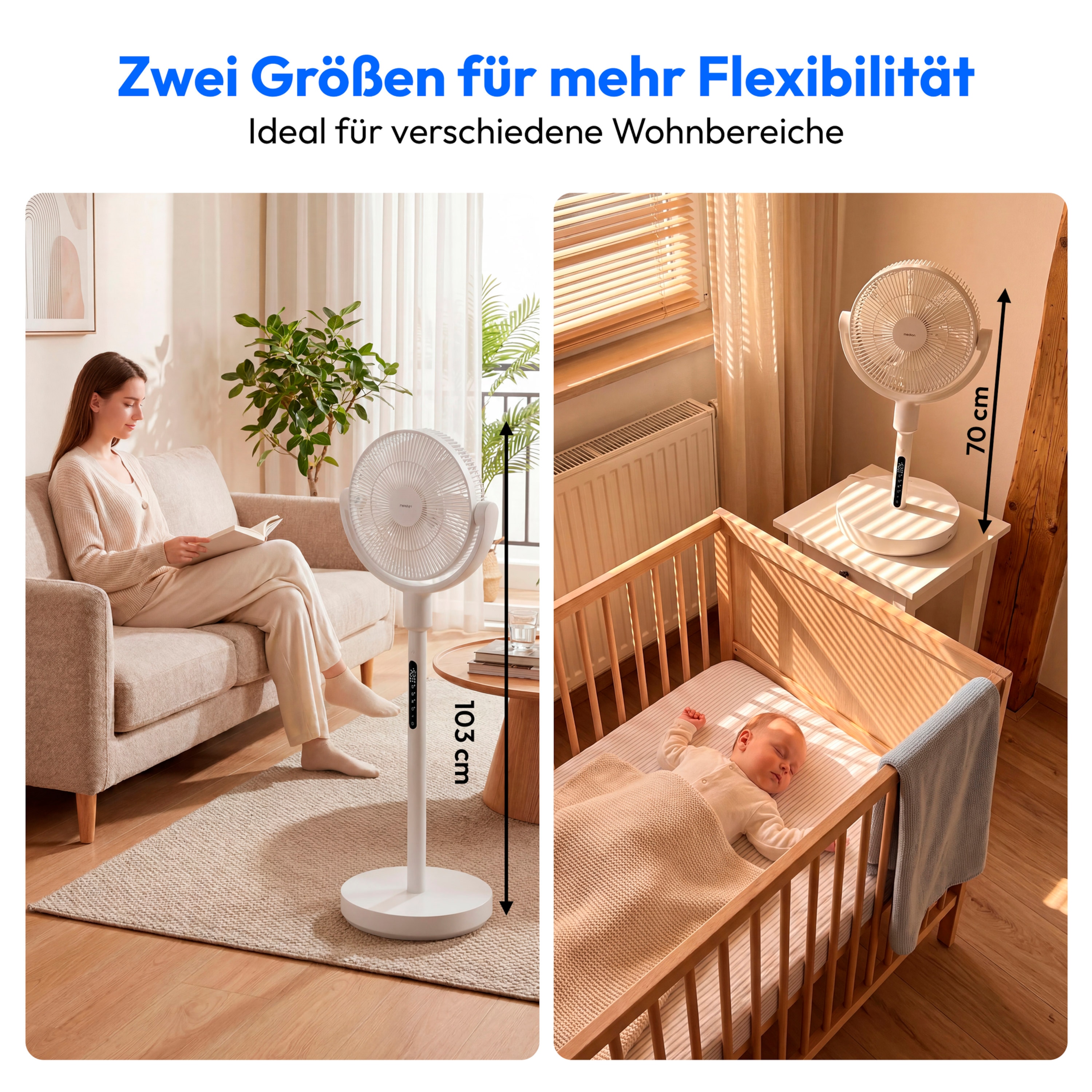 MEDION® LIFE P25 SF Akku-Standventilator (MD 100144), App-Steuerung, 10 Geschwindigkeitsstufen, 24 Watt Leistung, Schwenkfunktion, inkl. Fernbedienung