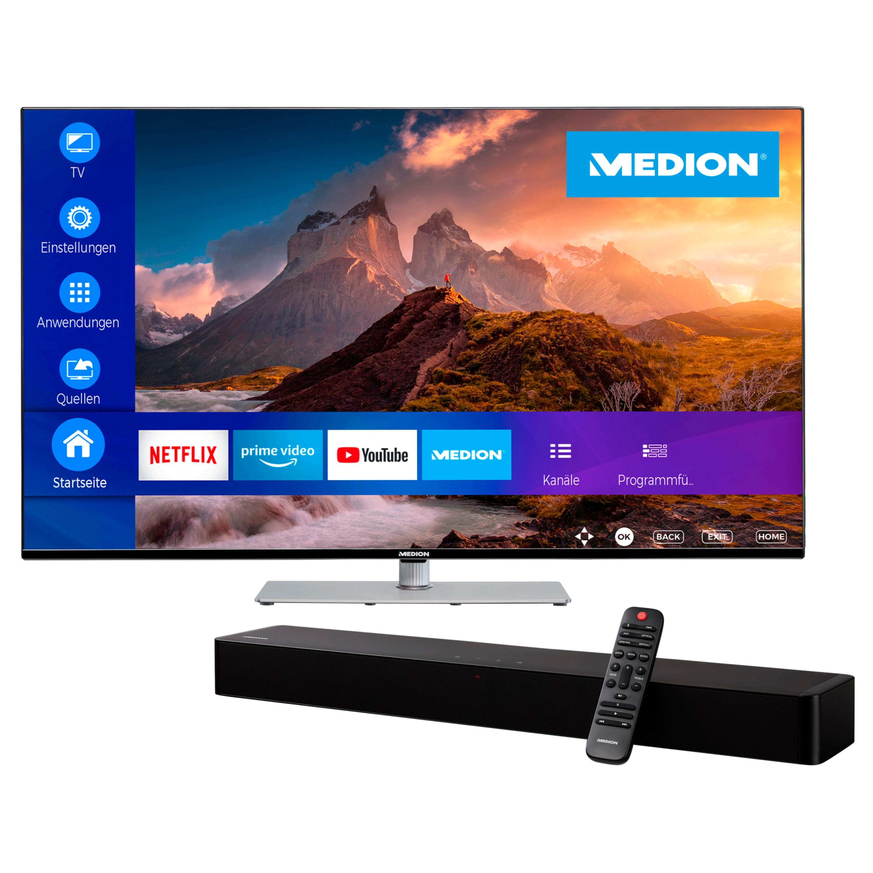 MEDION® LIFE® X15013 125,7 cm (50'') Ultra HD QLED Smart-TV + 2.0 Bluetooth Soundbar P61155 - ARTIKELSET