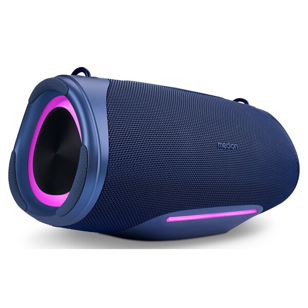 MEDION® LIFE P61762 Tragbarer Bluetooth® Lautsprecher L blau, Dual Illuminated & Lightstrip (RGB-Lichteffekte), Bluetooth® 5.3, integrierter Akku mit bis zu 47 Stunden Laufzeit, robustes & mobiles Design, 2 x 25 W RMS