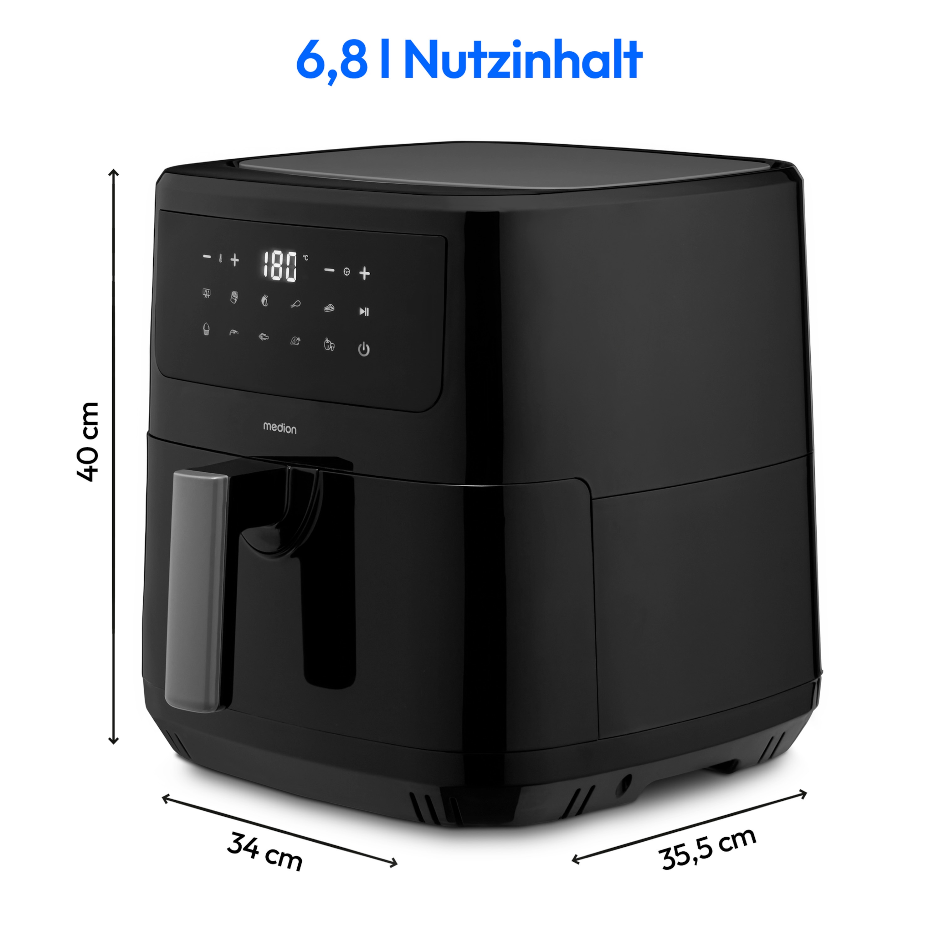 MEDION® LIFE® P10 XL Duo Heißluftfritteuse MD 11750, 100 Rezepte in der Life+ App, mit 2 Heizelementen, 2.150 W Gesamtleistung, ölfreies Frittieren, 9 Automatikprogramme, 6,8 L Nutzinhalt
