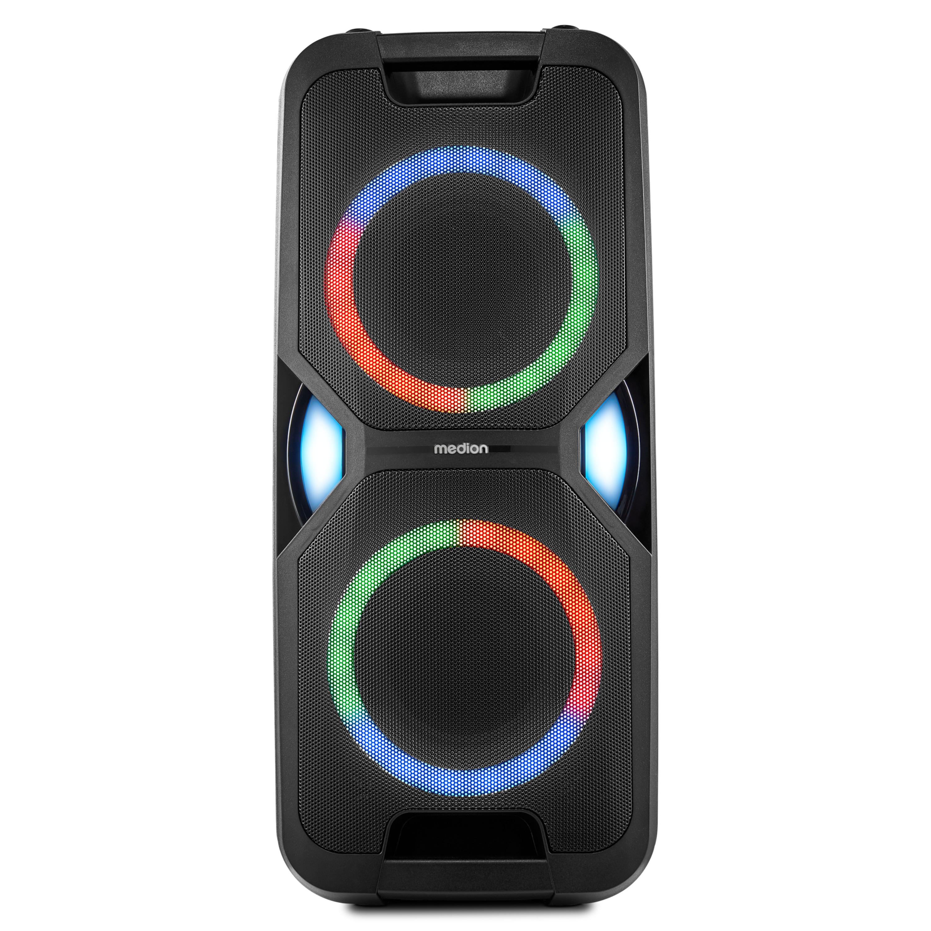 MEDION® LIFE® P61468 Partylautsprecher, PLL-UKW Radio, Bluetooth® 5.0, satter Sound, verschiedene Lichteffekte, X-Bass Bassanhebung, inkl. Mikrofon, 2 x 22 W RMS Ausgangsleistung