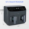 MEDION® LIFE® P20 XXL Twin Doppelzonen-Heißluftfritteuse MD 11760 matt grau, 100 Rezepte in der Life+ App, 2 separate Garzonen, 9 Automatikprogramme, 8,7 L Gesamt-Nutzinhalt, 2.600 Watt, Temperatur einstellbar bis 200 °C