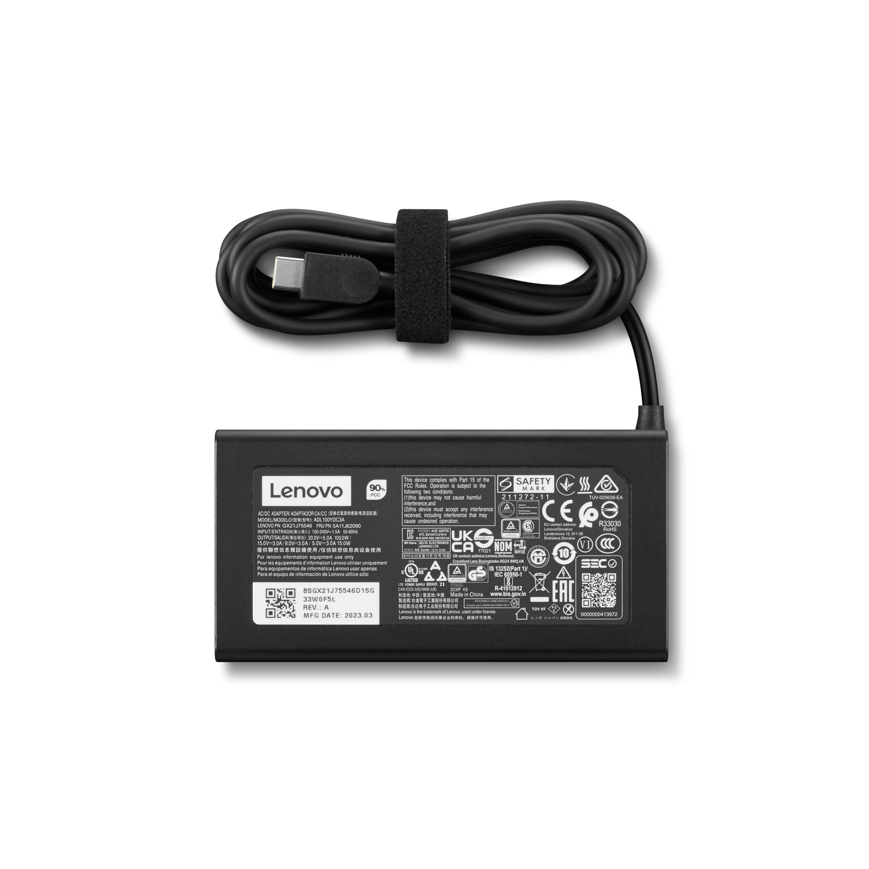 LENOVO Lenovo 100-Watt-USB-C-Netzteil, C5-Netzkabel (1 m), Gleichstromkabel (Flachstecker, 1,8 m)
