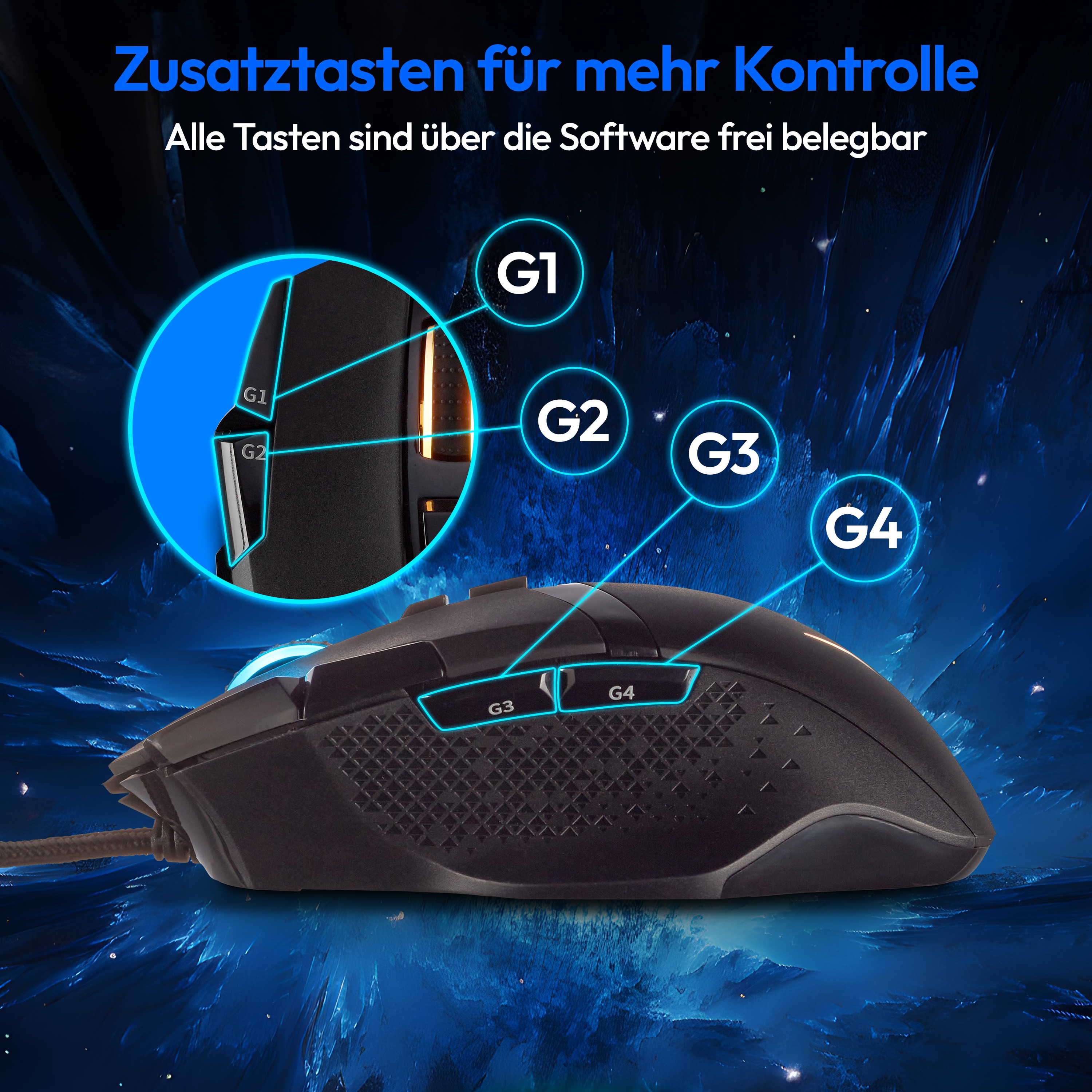 MEDION® ERAZER Wizard P20 Gaming Maus, DPI-Switch, 9 programmierbare Tasten, RGB-Beleuchtung, OMRON Switches, Pixart Sensor