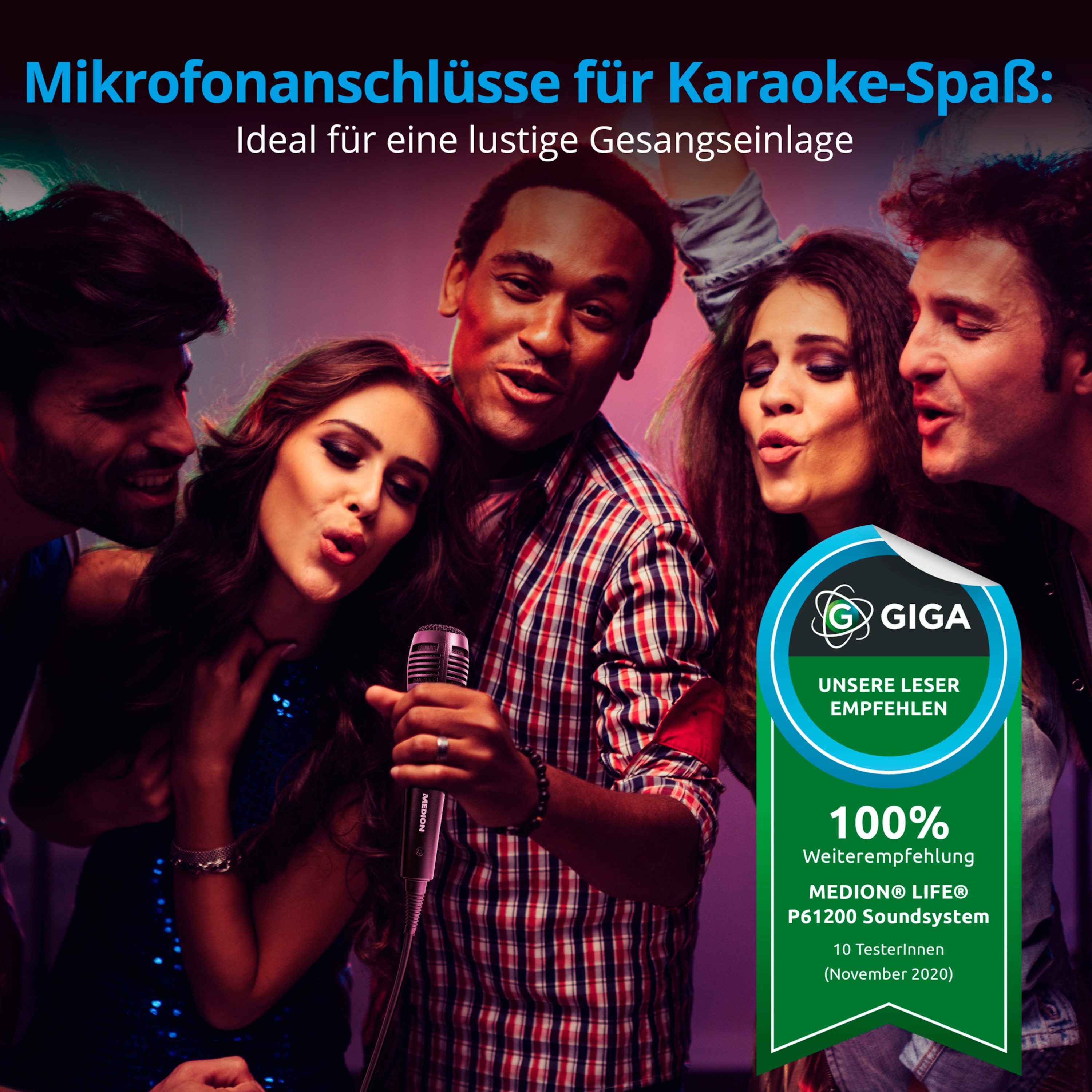 MEDION® LIFE® P61200 Partylautsprecher, tragbares Bluetooth® Soundsystem, verschiedene Lichteffekte, satter Sound, Teleskopgriff und Rollen, 350 W max. Musikausgangsleistung