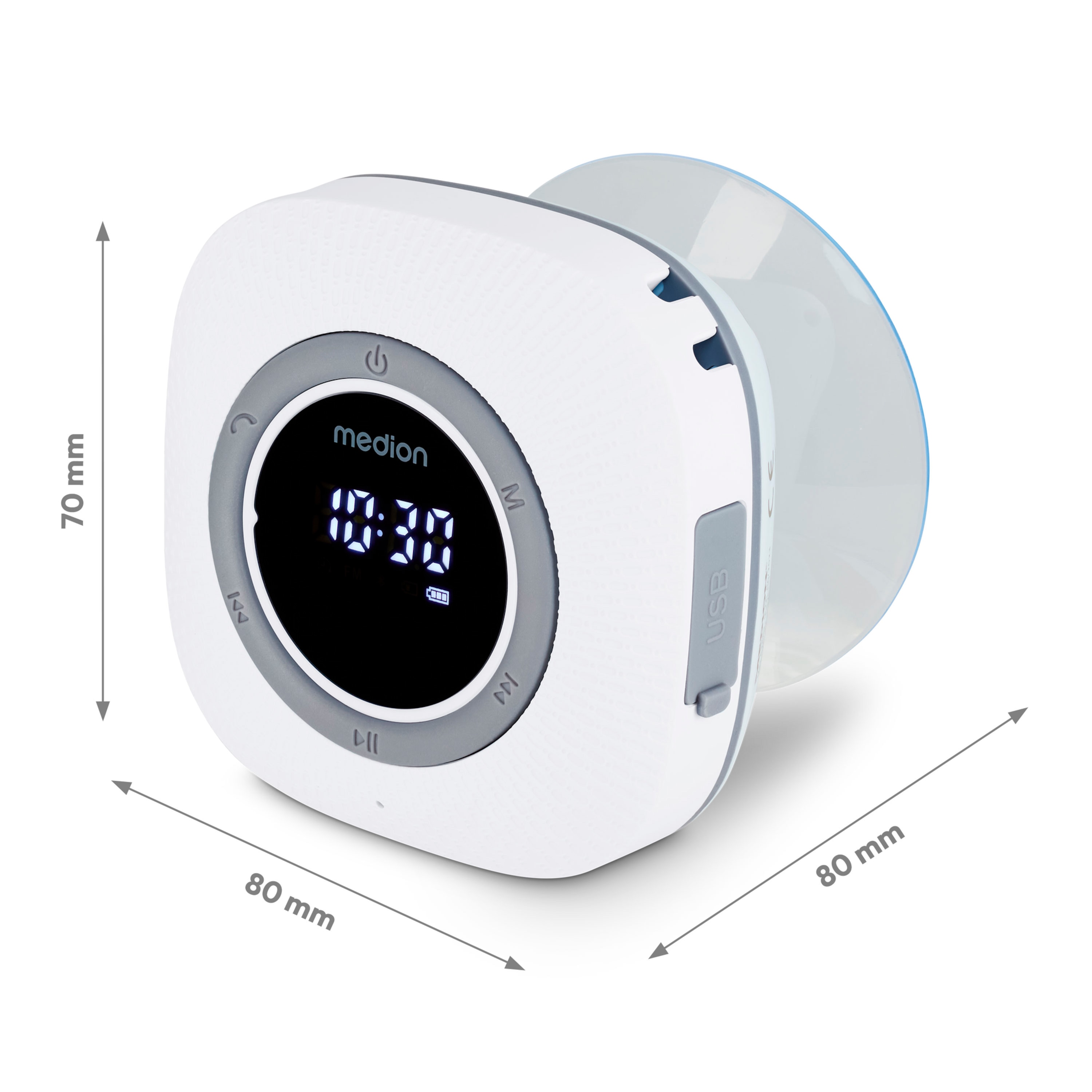 MEDION® LIFE® S66884 Duschradio, LED-Display, UKW-Radio, IPX6 Schutz, Bluetooth® 5.1, 30 W Ausgangsleistung (3 W RMS)