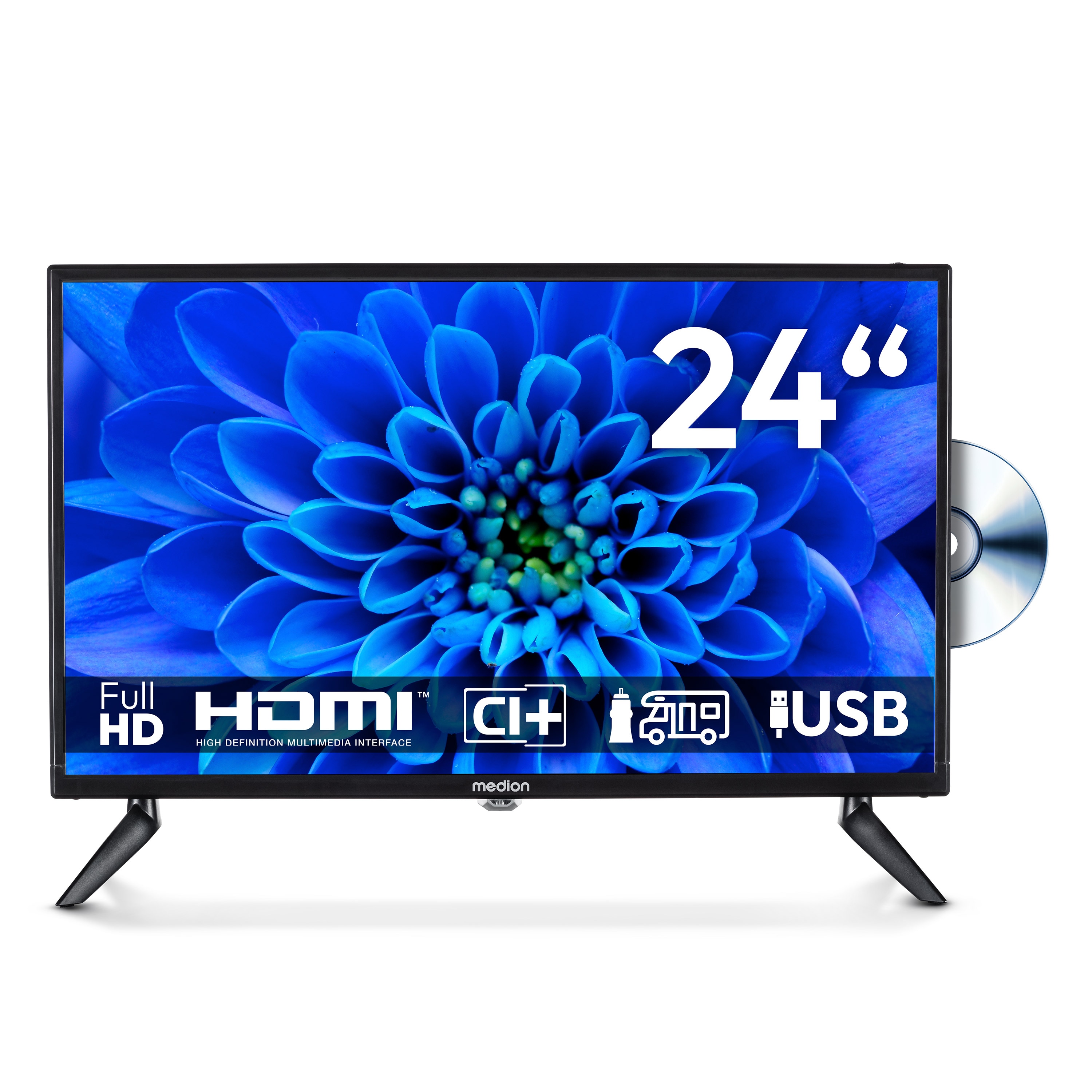 MEDION® LIFE MD 824001 Fernseher, 59,9 cm (24'') LCD-TV, Full HD, HD Triple Tuner, integrierter DVD-Player, Car-Adapter, integrierter Mediaplayer, CI+