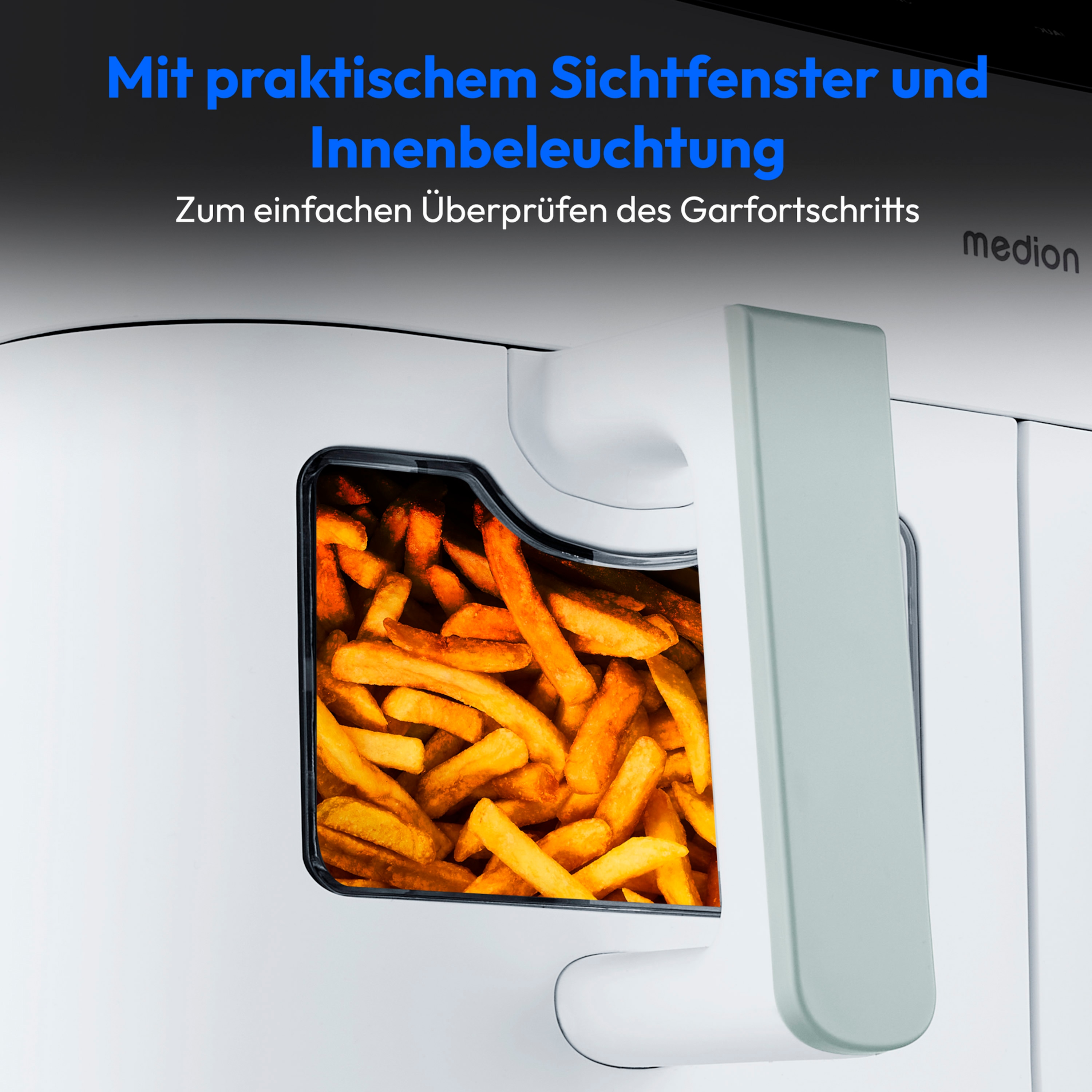 MEDION® LIFE® P20 XXL Twin Matt Doppelzonen-Heißluftfritteuse MD11760, 100 Rezepte in der Life+ App, 2 separate Garzonen, 9 Automatikprogramme, 8,7 L Gesamt-Nutzinhalt, 2.600 Watt, Temperatur einstellbar bis 200 °C